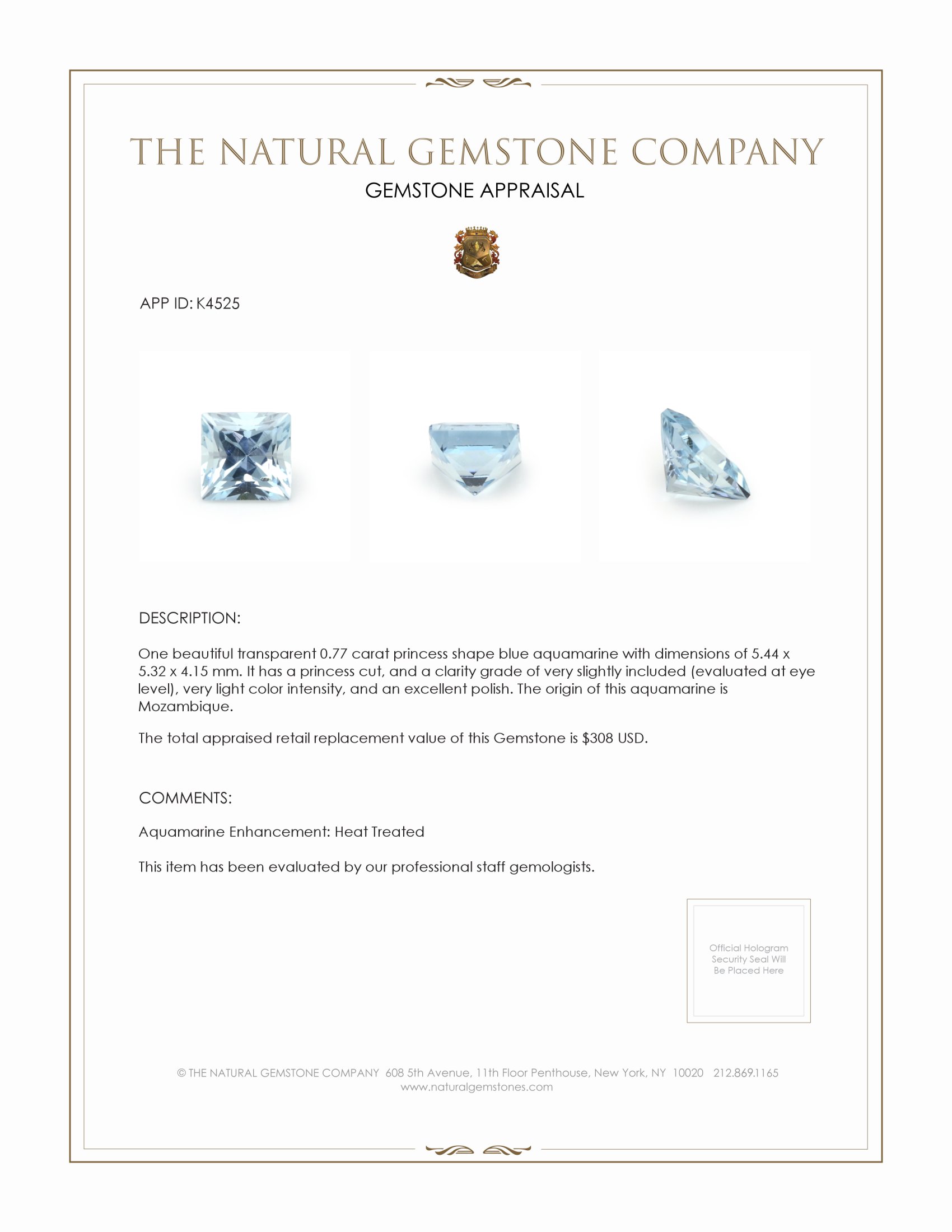 0.77 Ct. Aquamarine from Mozambique