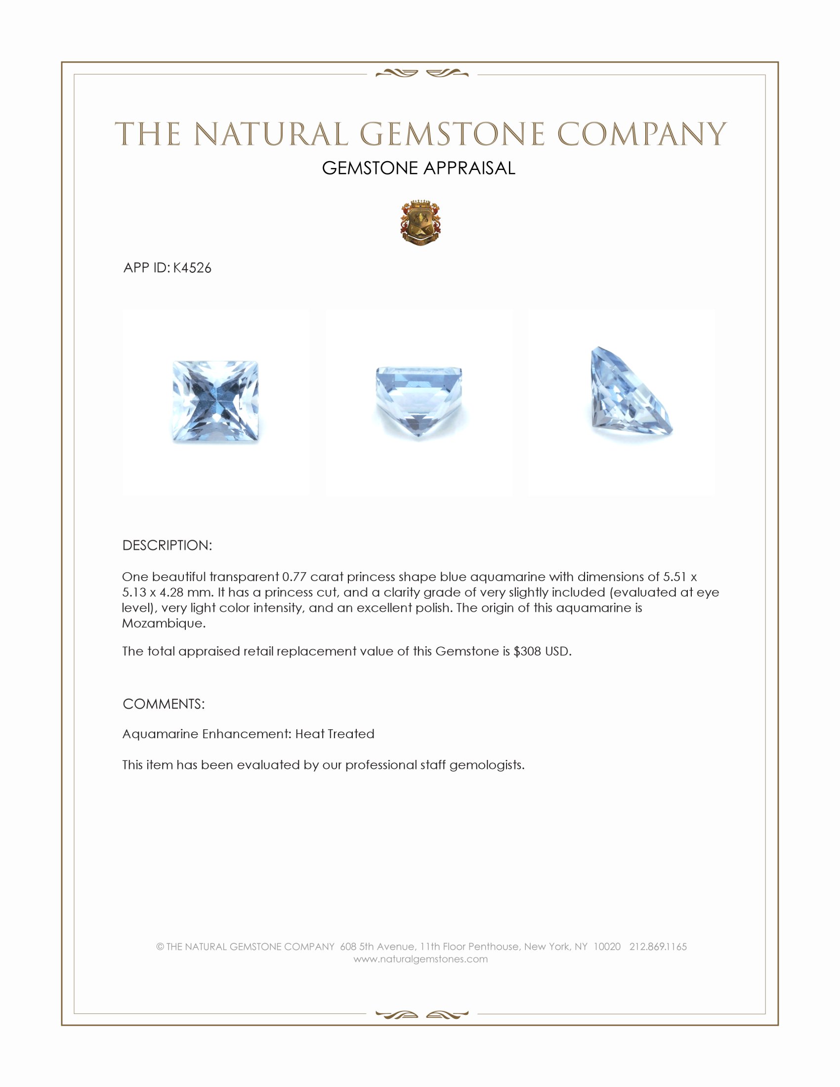 0.77 Ct. Aquamarine from Mozambique