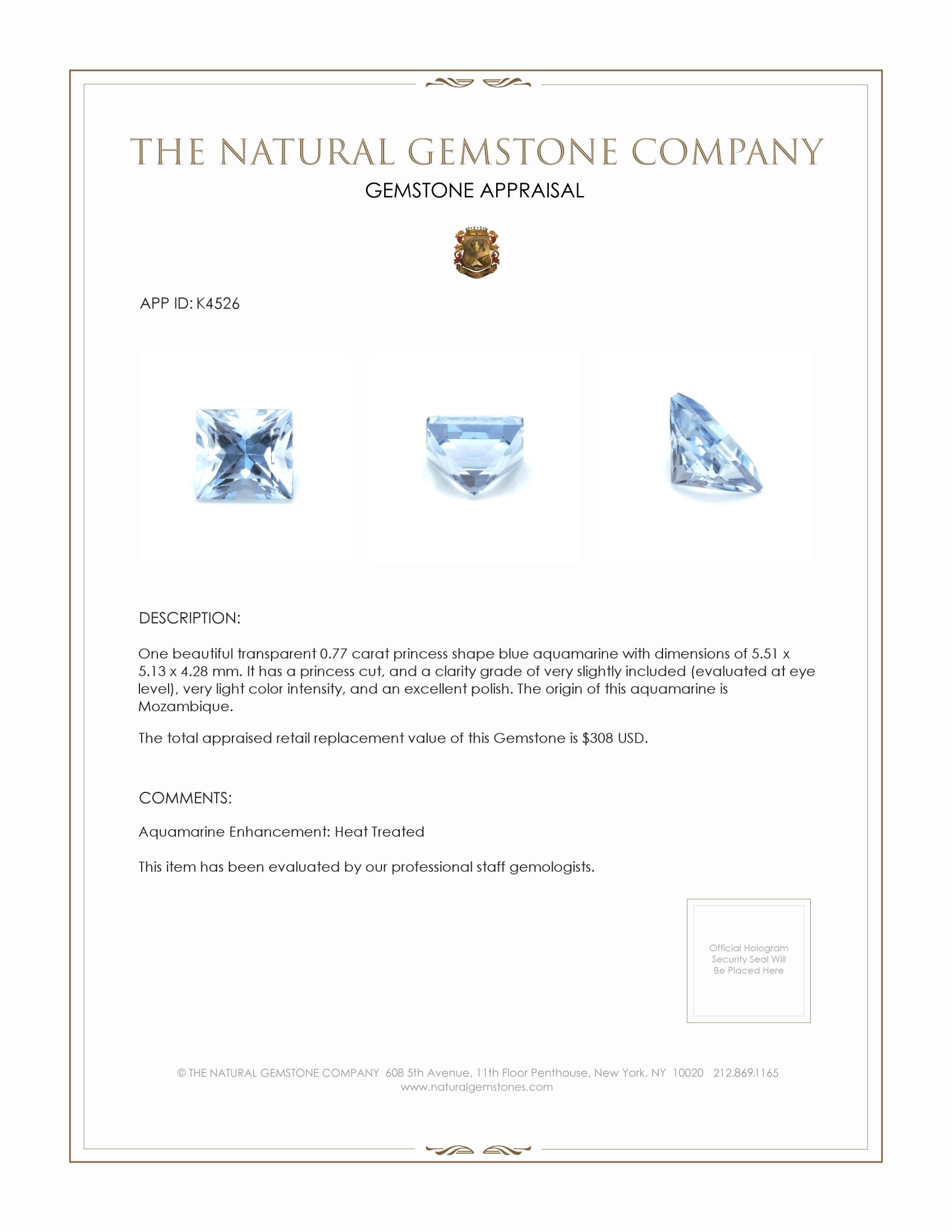 0.77 Ct. Aquamarine from Mozambique