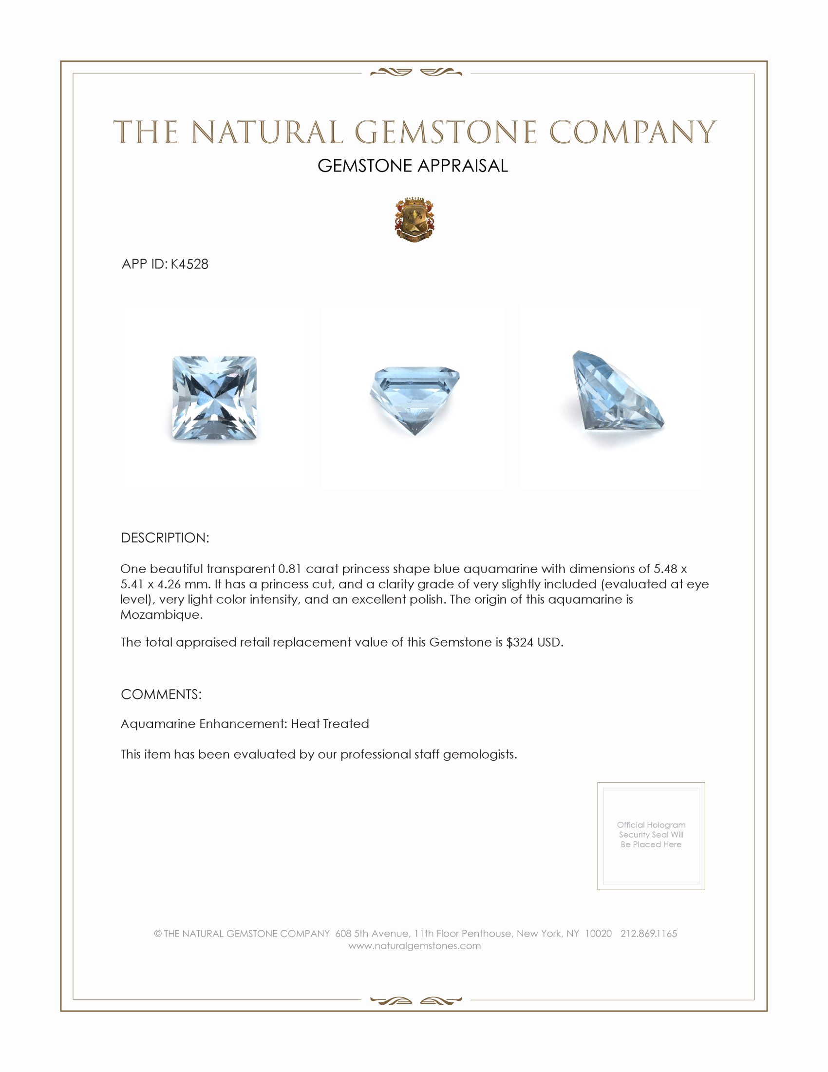 0.81 Ct. Aquamarine from Mozambique