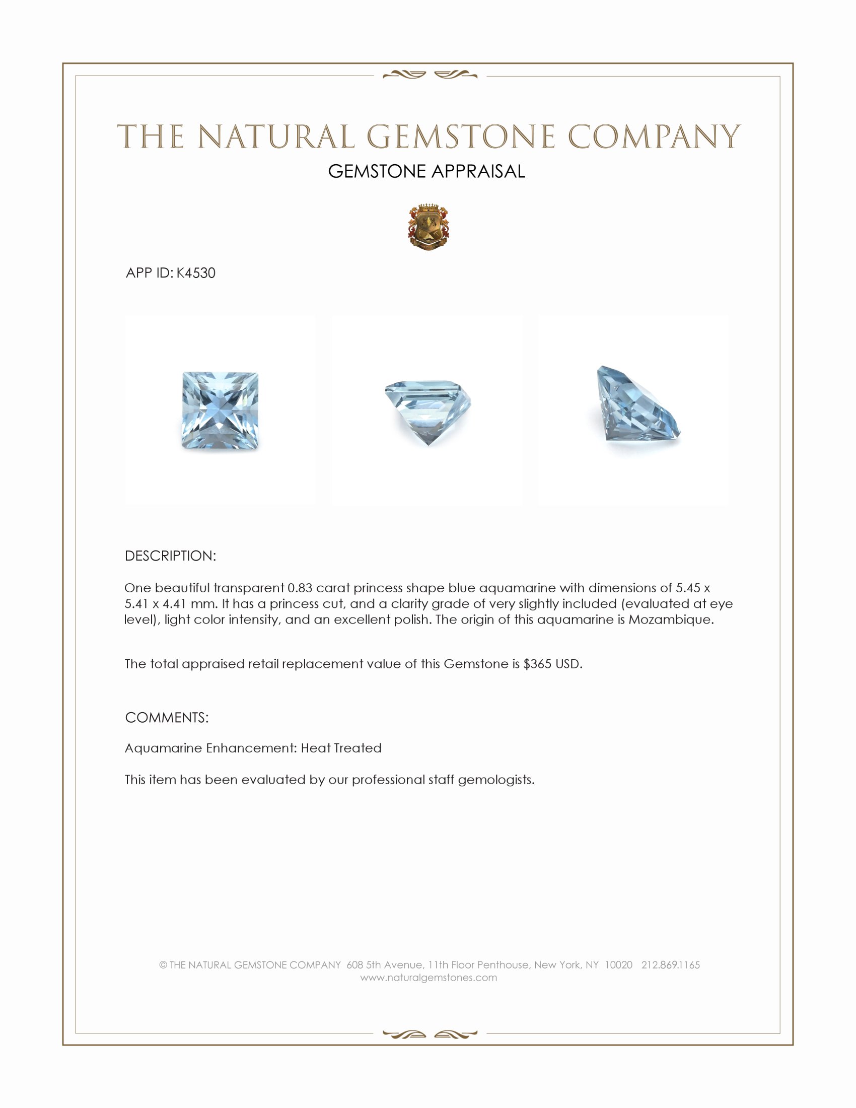 0.83 Ct. Aquamarine from Mozambique