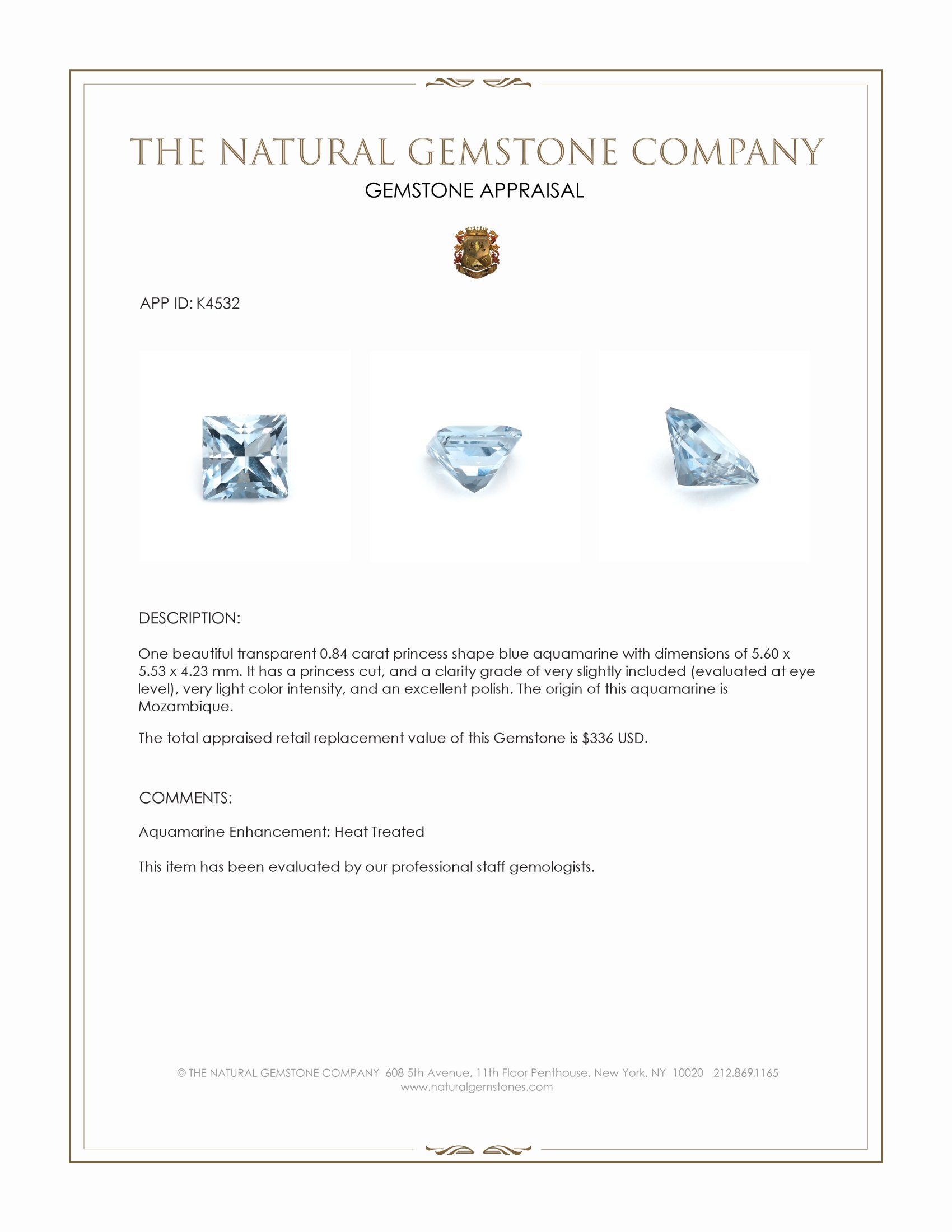 0.84 Ct. Aquamarine from Mozambique