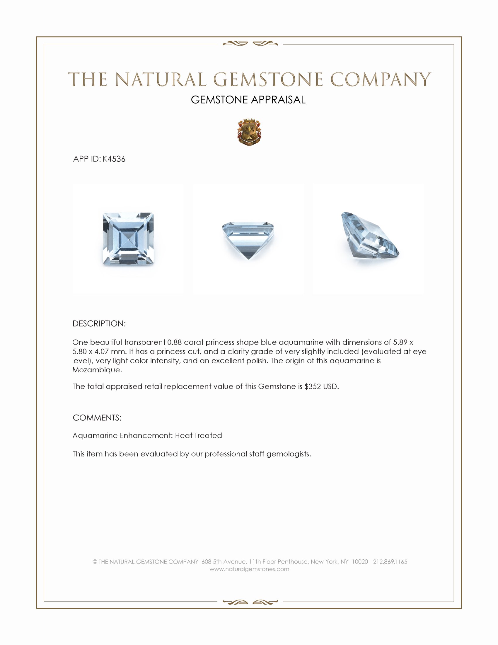 0.88 Ct. Aquamarine from Mozambique