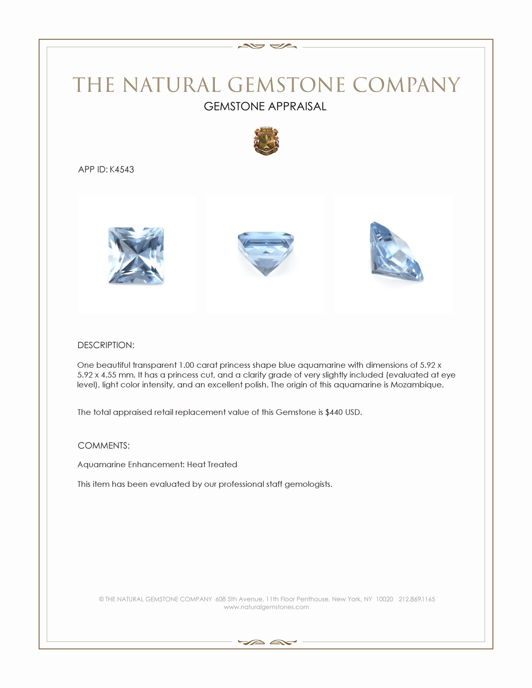 1.00 Ct. Aquamarine from Mozambique