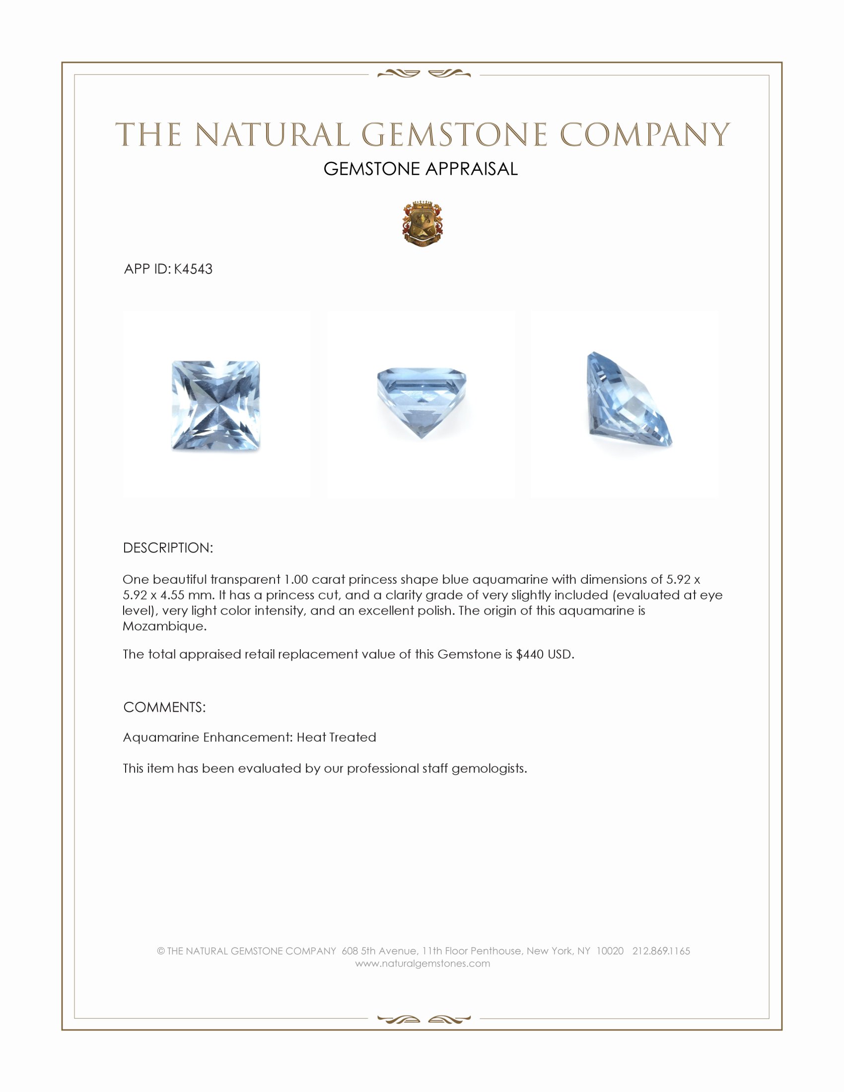 1.00 Ct. Aquamarine from Mozambique