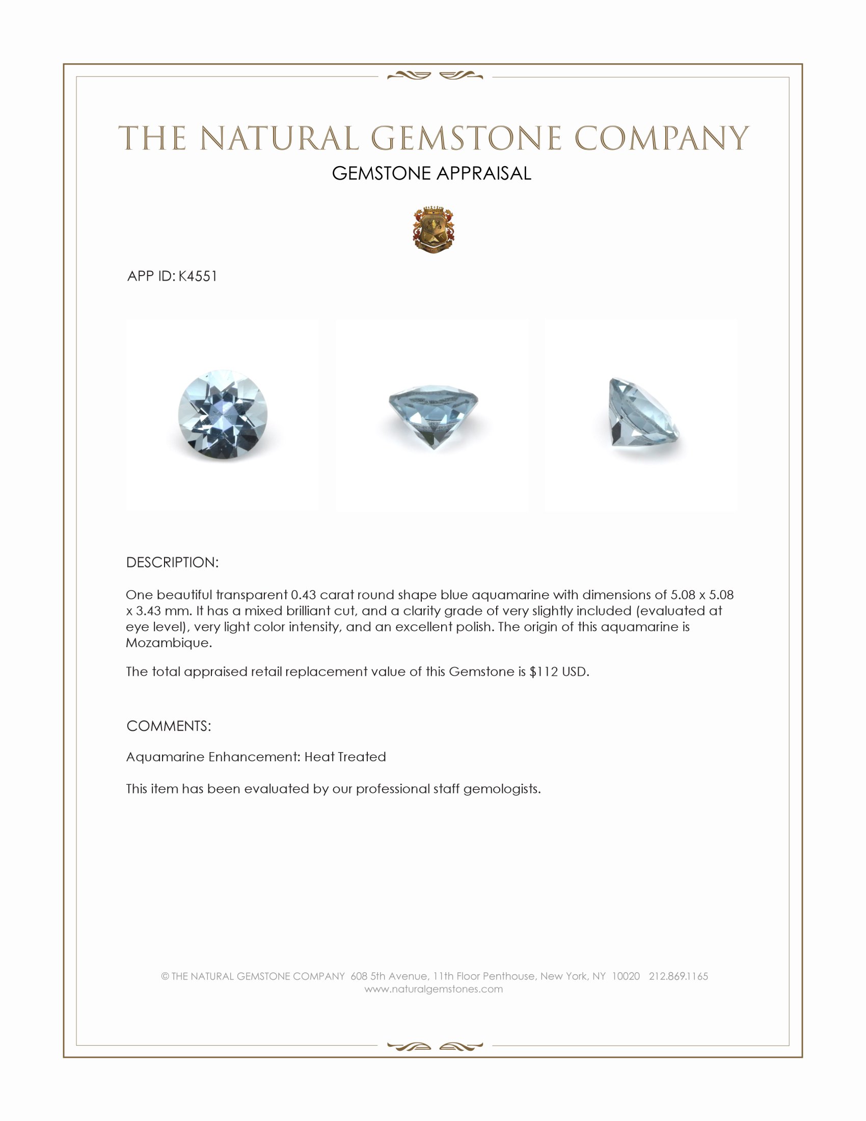 0.43 Ct. Aquamarine from Mozambique