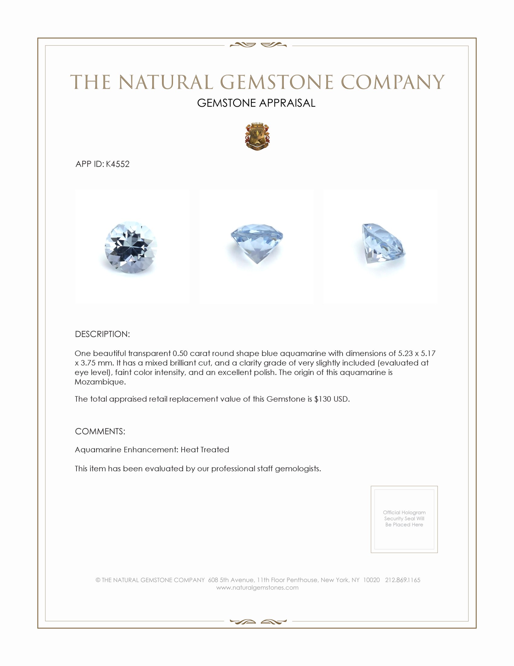 0.50 Ct. Aquamarine from Mozambique