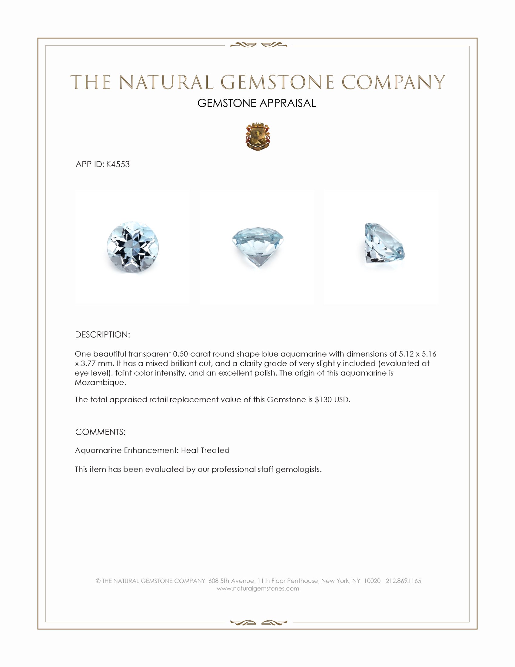 0.50 Ct. Aquamarine from Mozambique