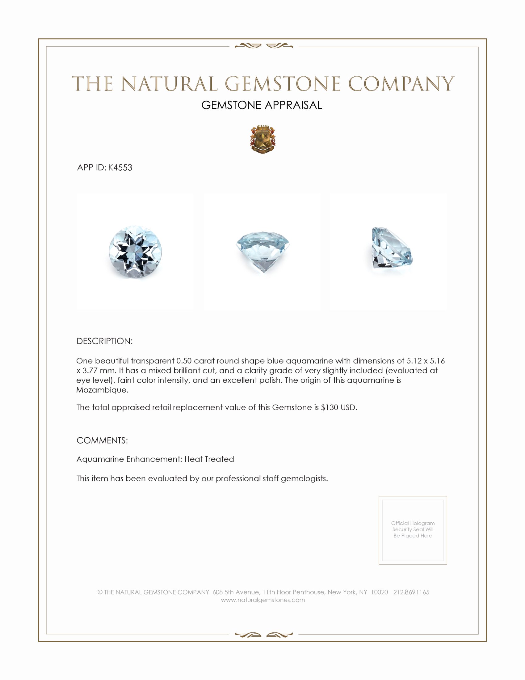 0.50 Ct. Aquamarine from Mozambique
