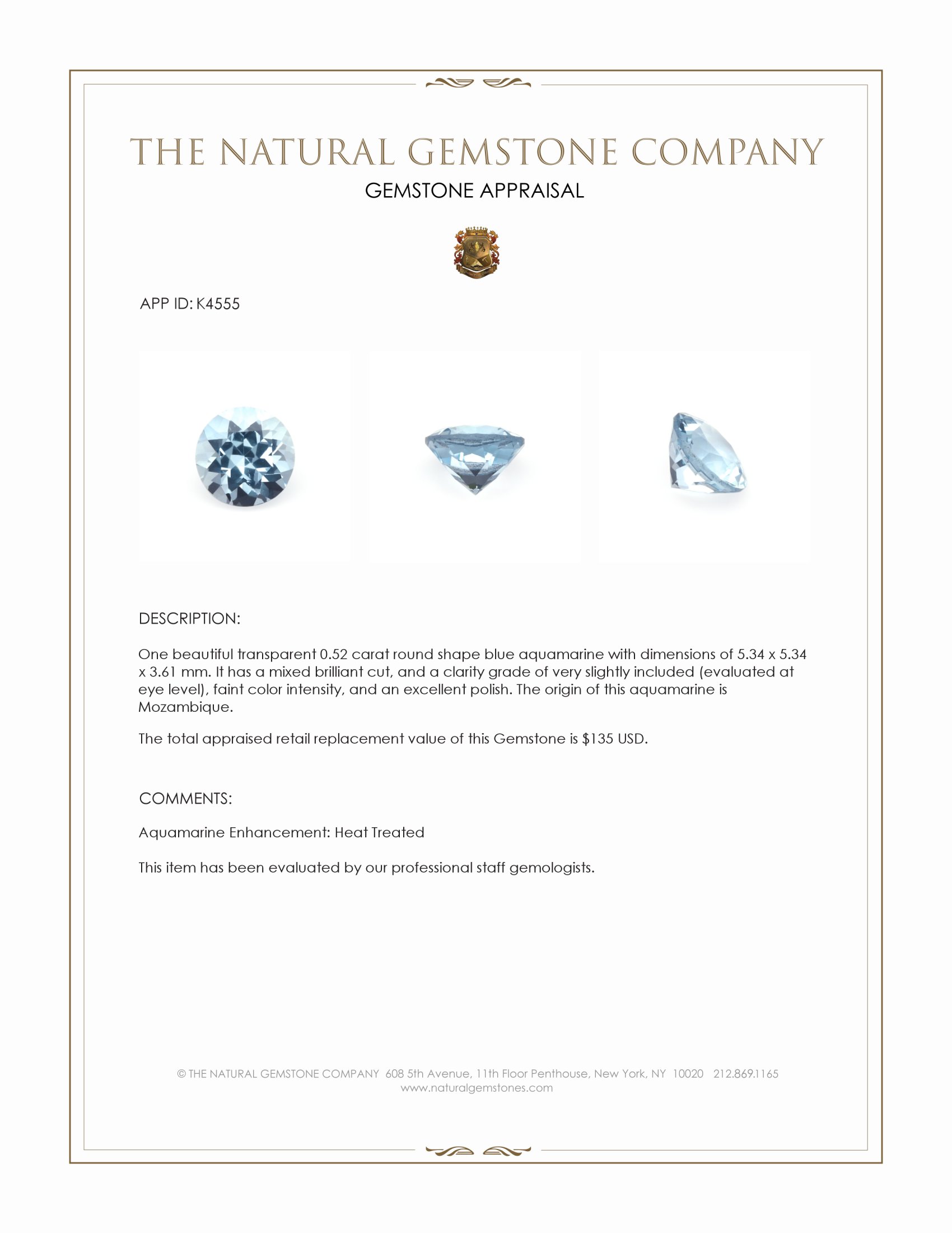 0.52 Ct. Aquamarine from Mozambique