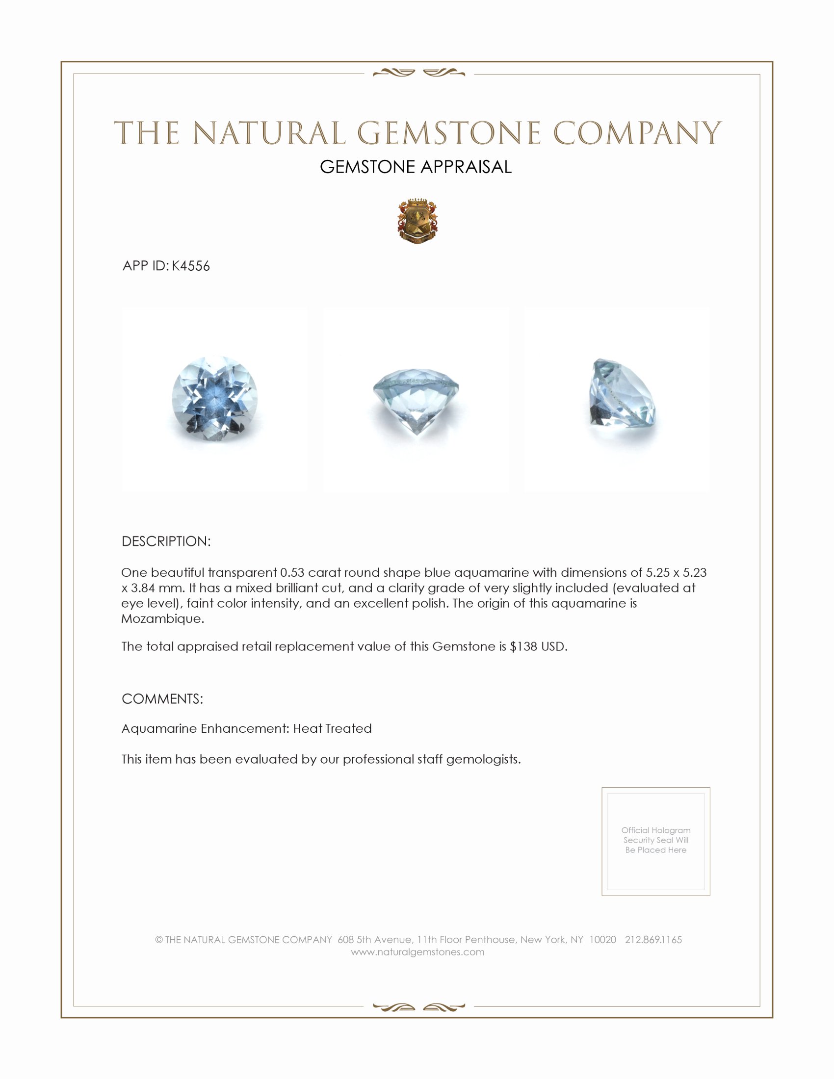 0.53 Ct. Aquamarine from Mozambique