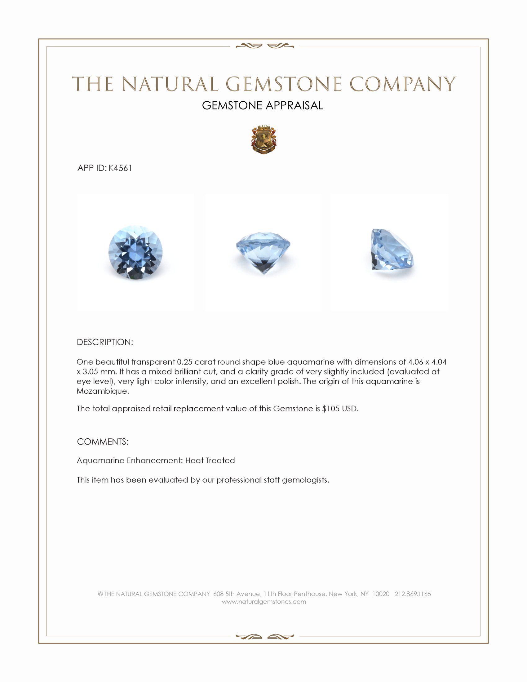 0.25 Ct. Aquamarine from Mozambique