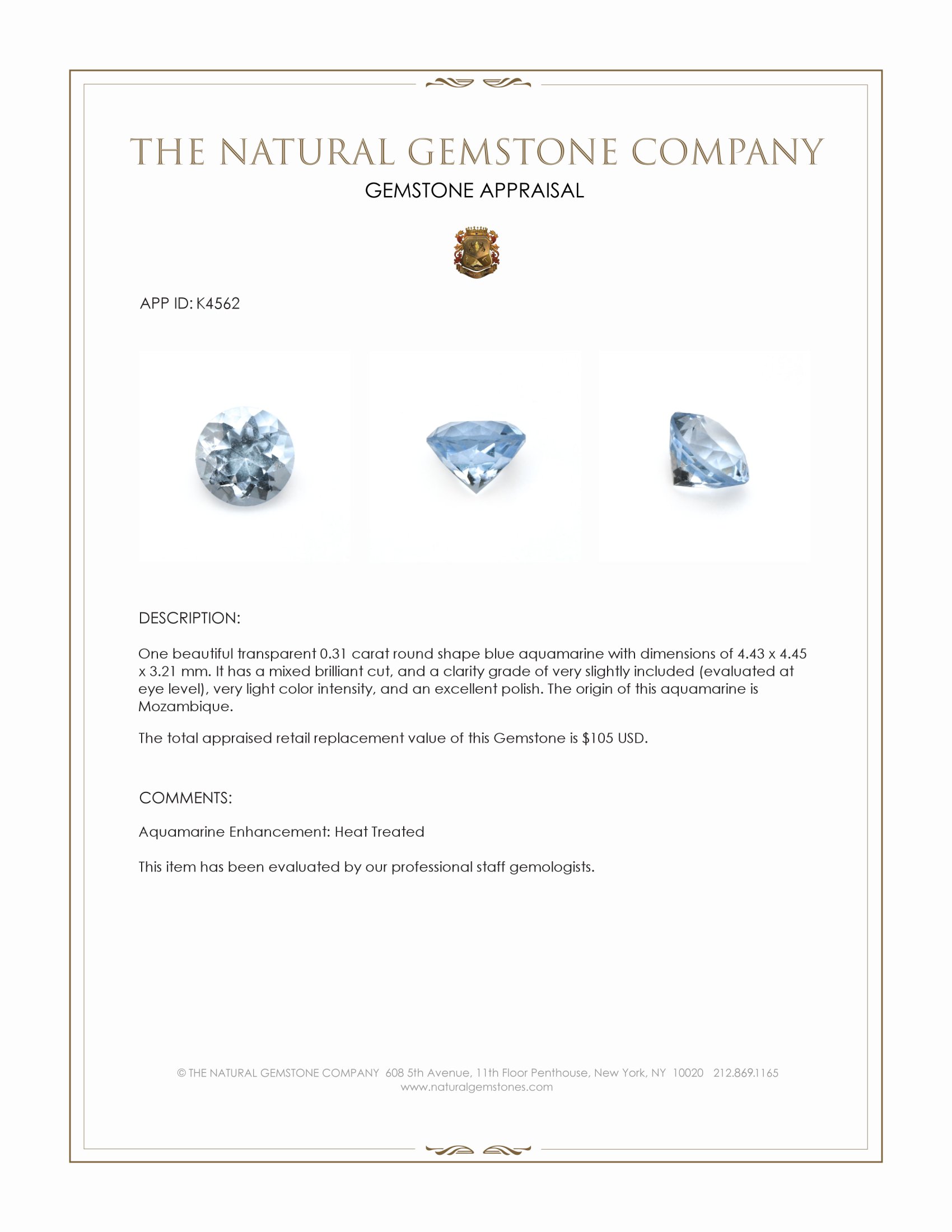 0.31 Ct. Aquamarine from Mozambique