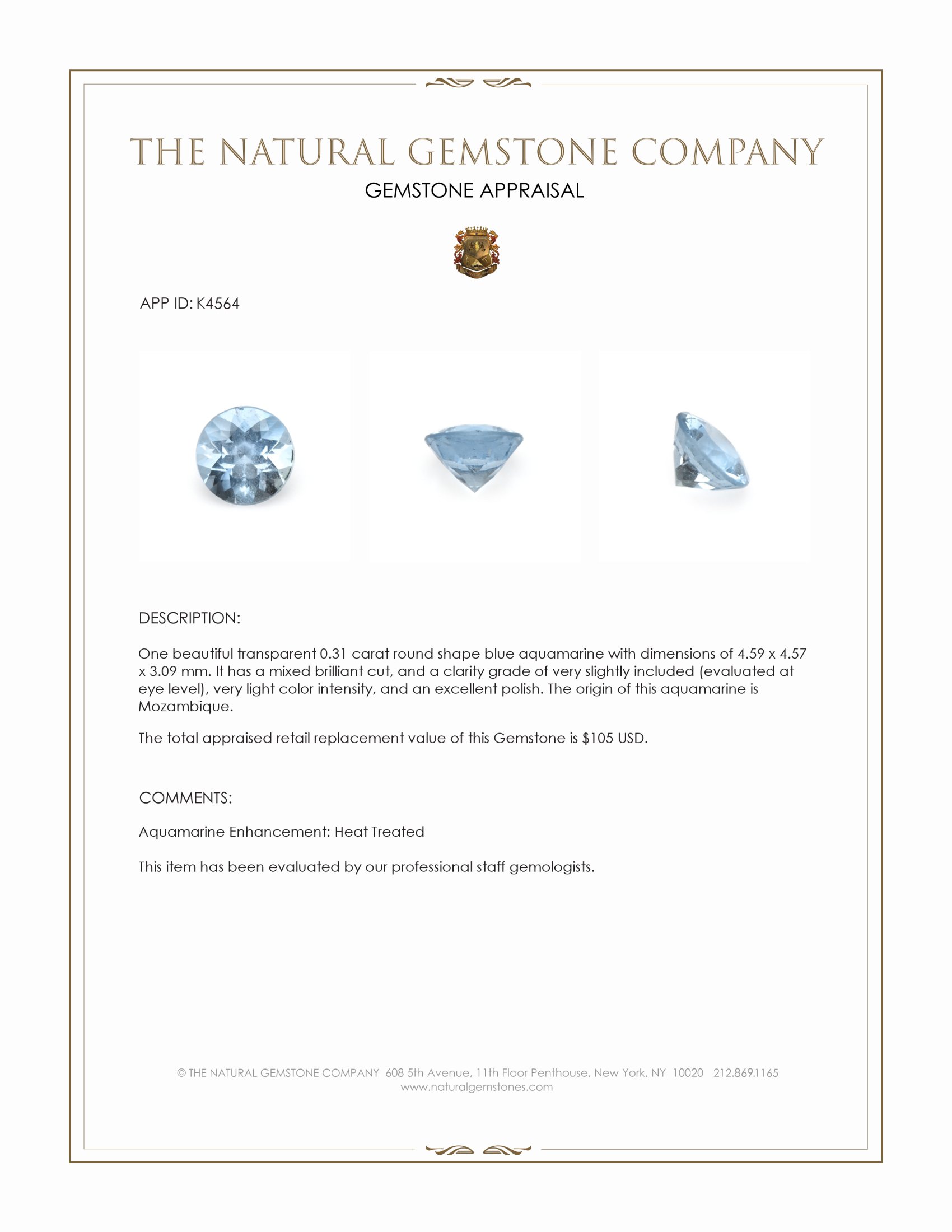 0.31 Ct. Aquamarine from Mozambique