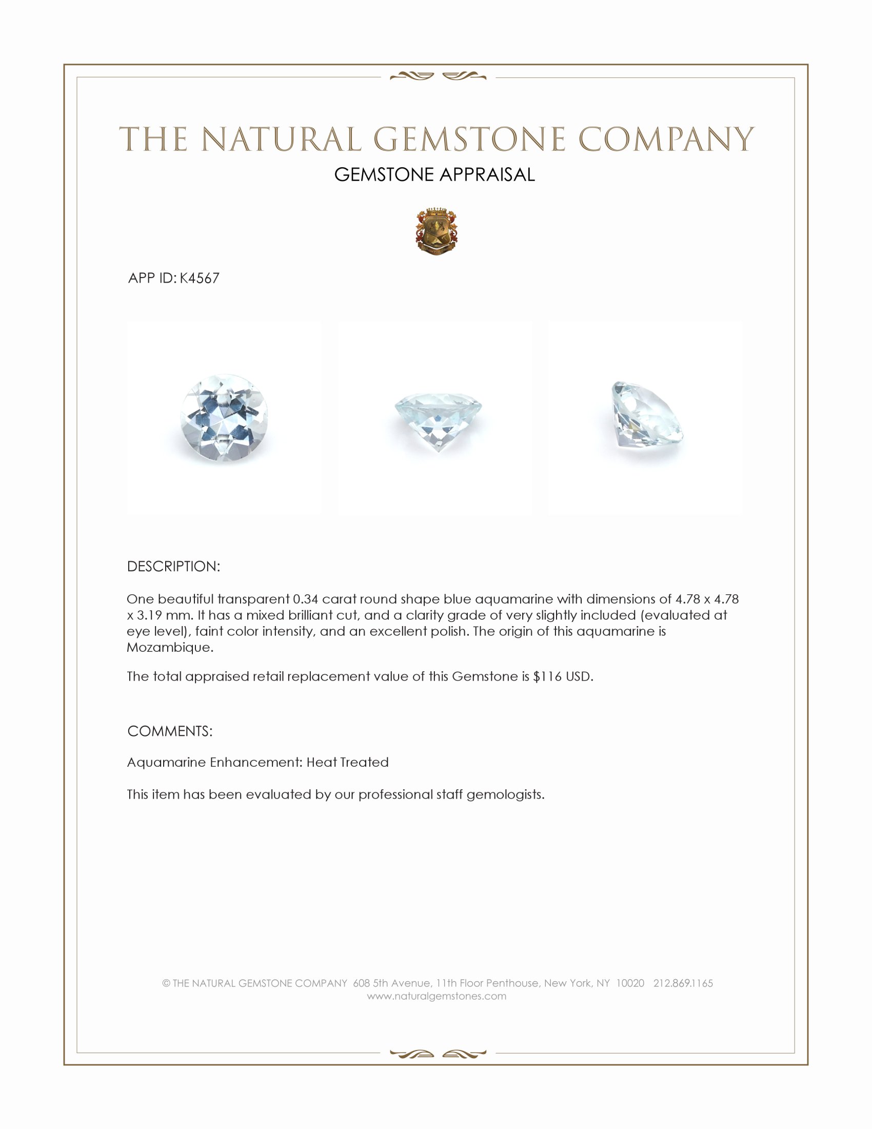 0.34 Ct. Aquamarine from Mozambique