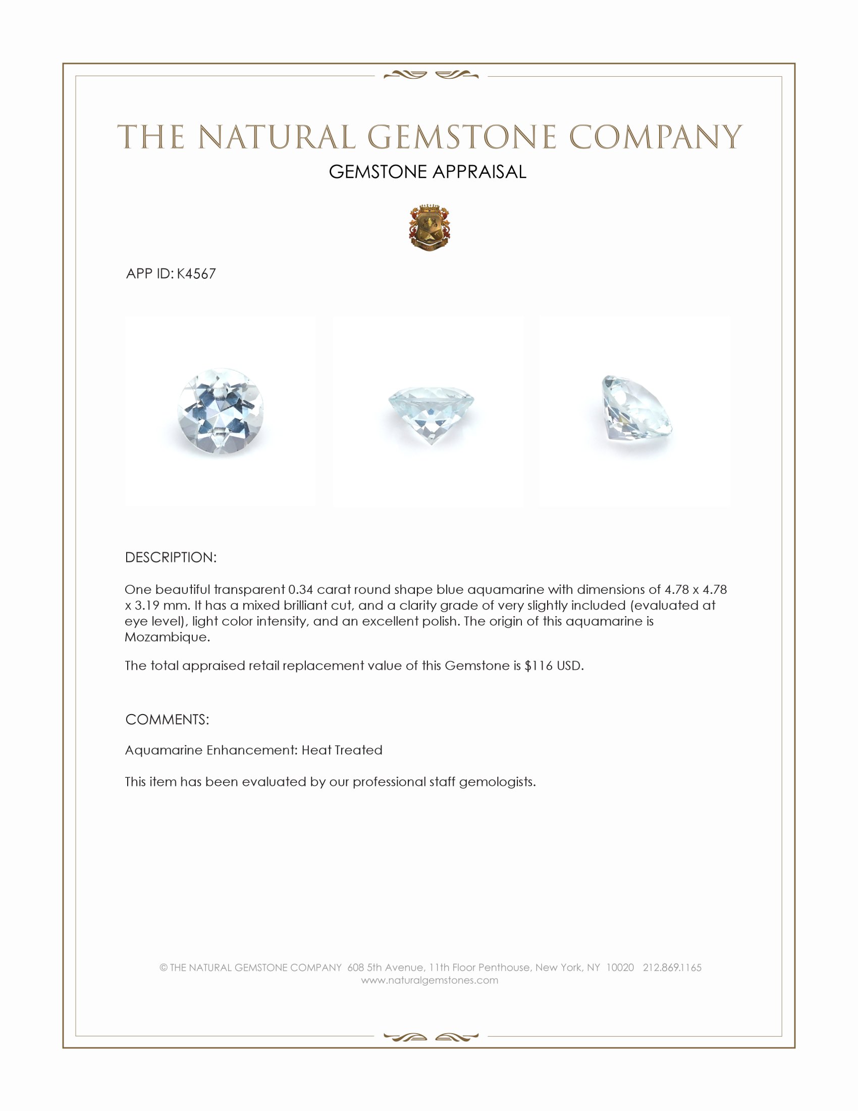 0.34 Ct. Aquamarine from Mozambique