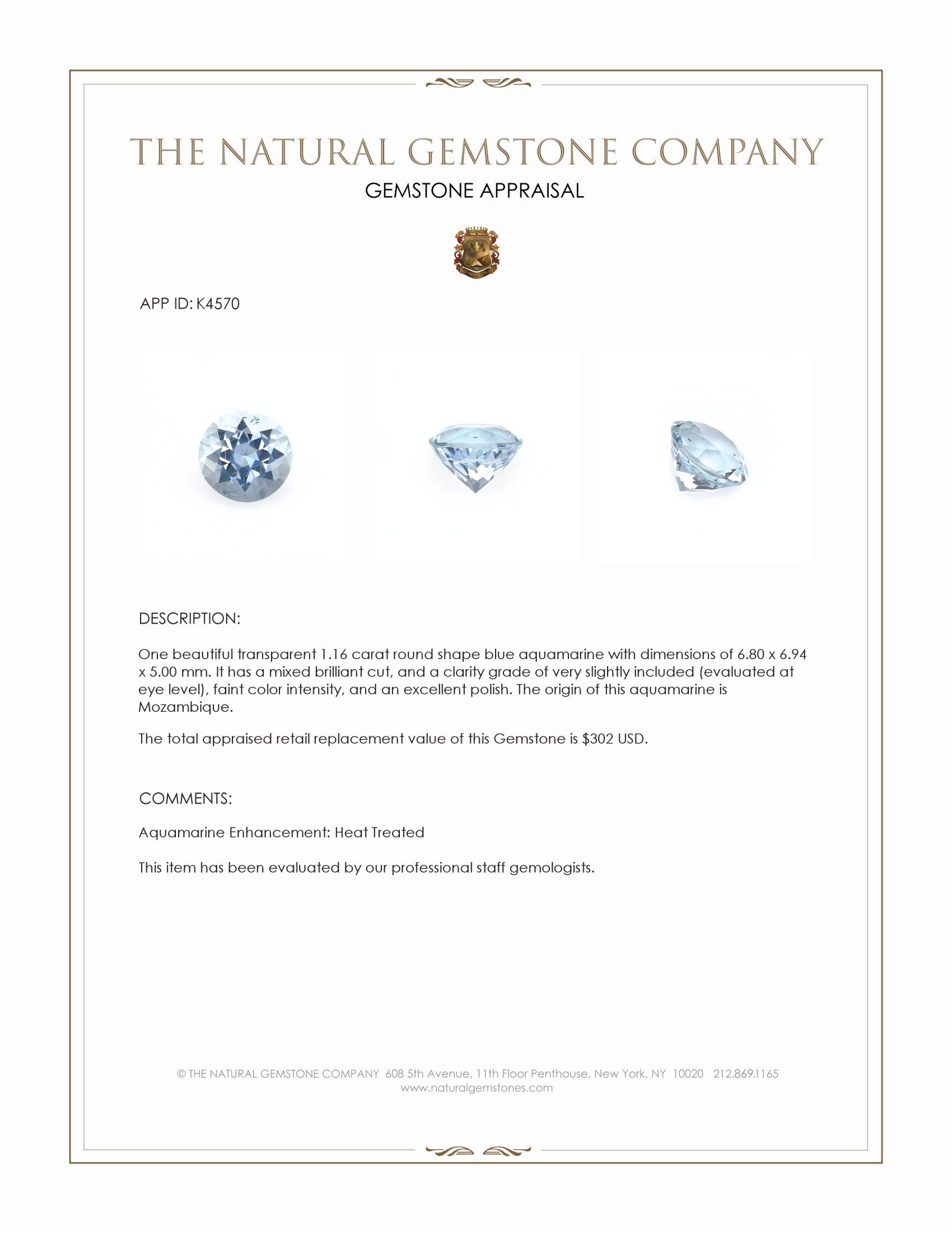 1.16 Ct. Aquamarine from Mozambique