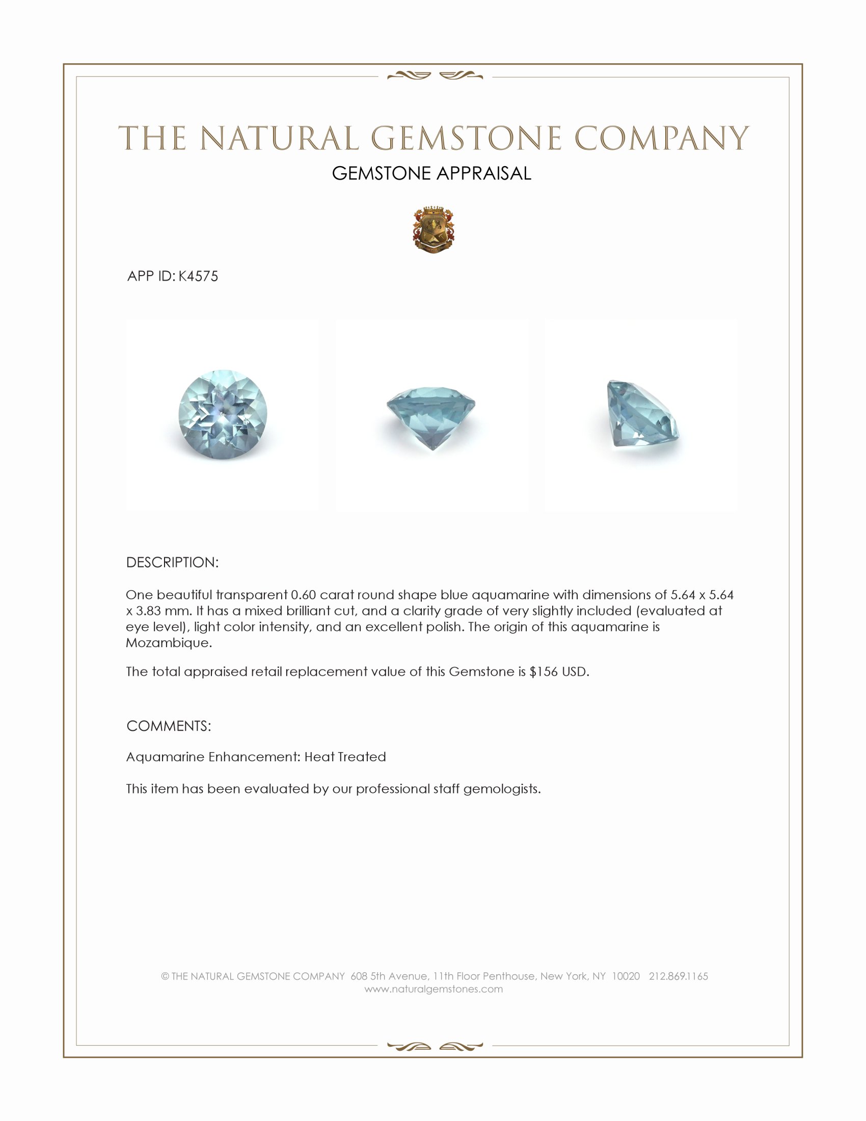 0.60 Ct. Aquamarine from Mozambique