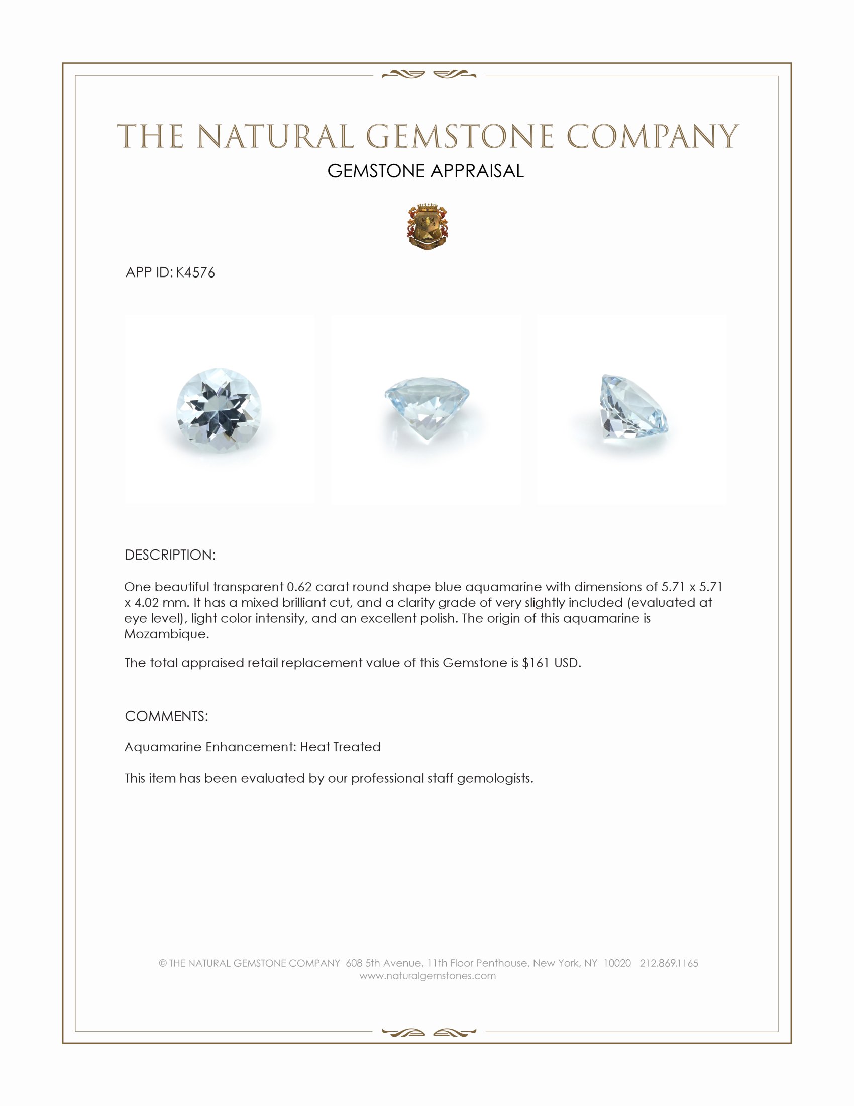 0.62 Ct. Blue Aquamarine from Mozambique