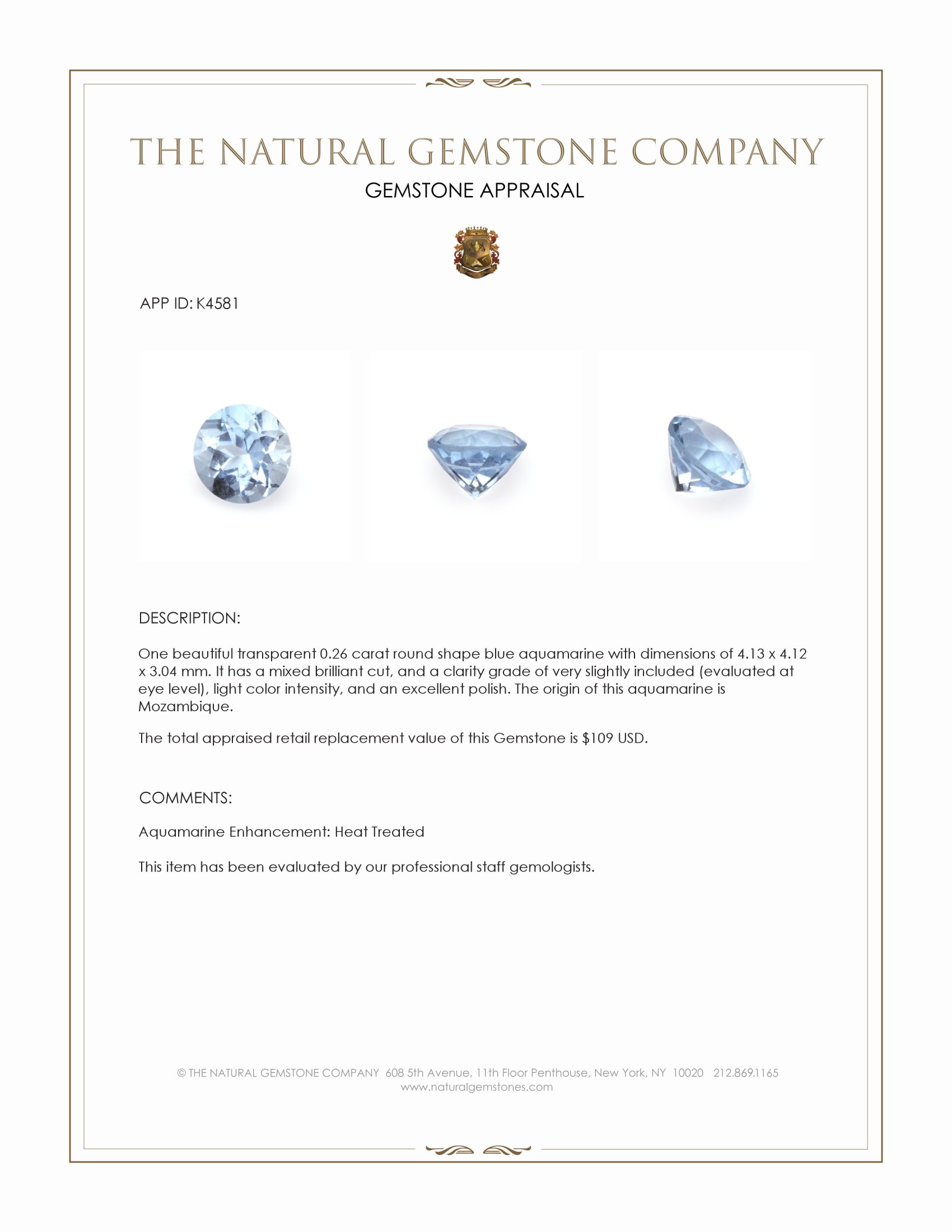 0.26 Ct. Aquamarine from Mozambique