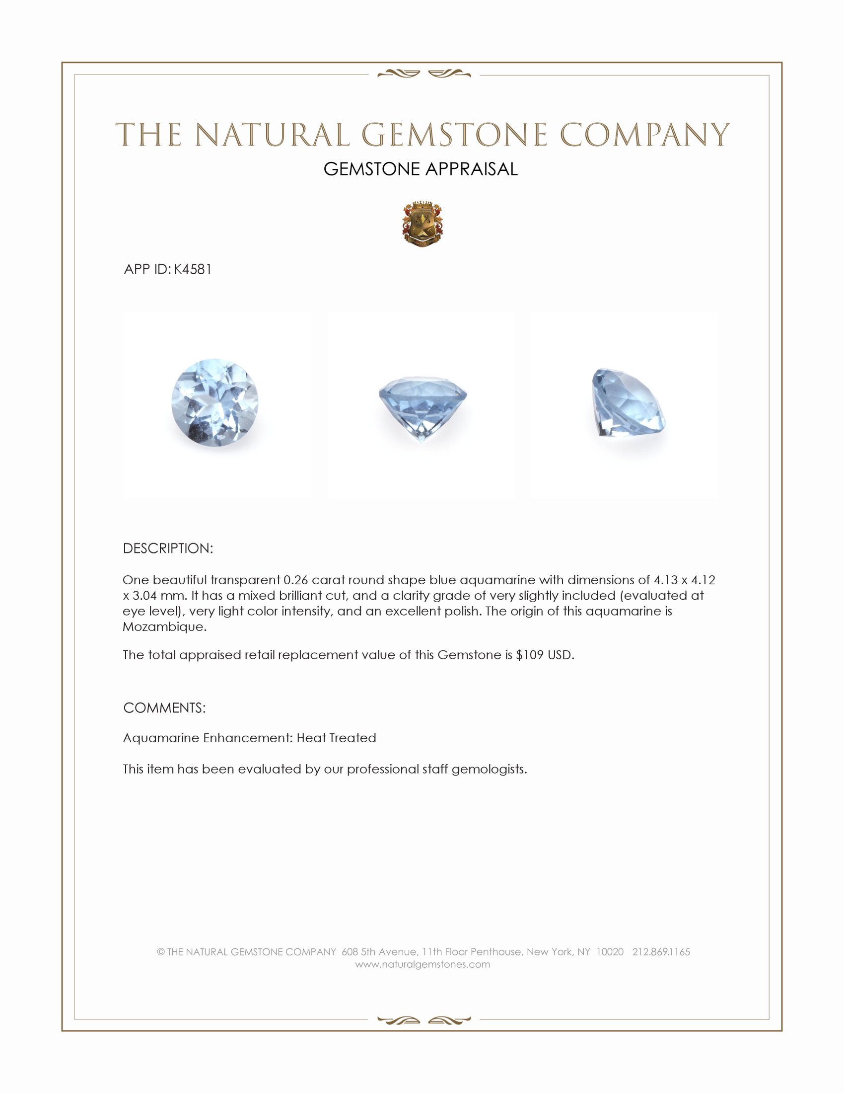 0.26 Ct. Aquamarine from Mozambique