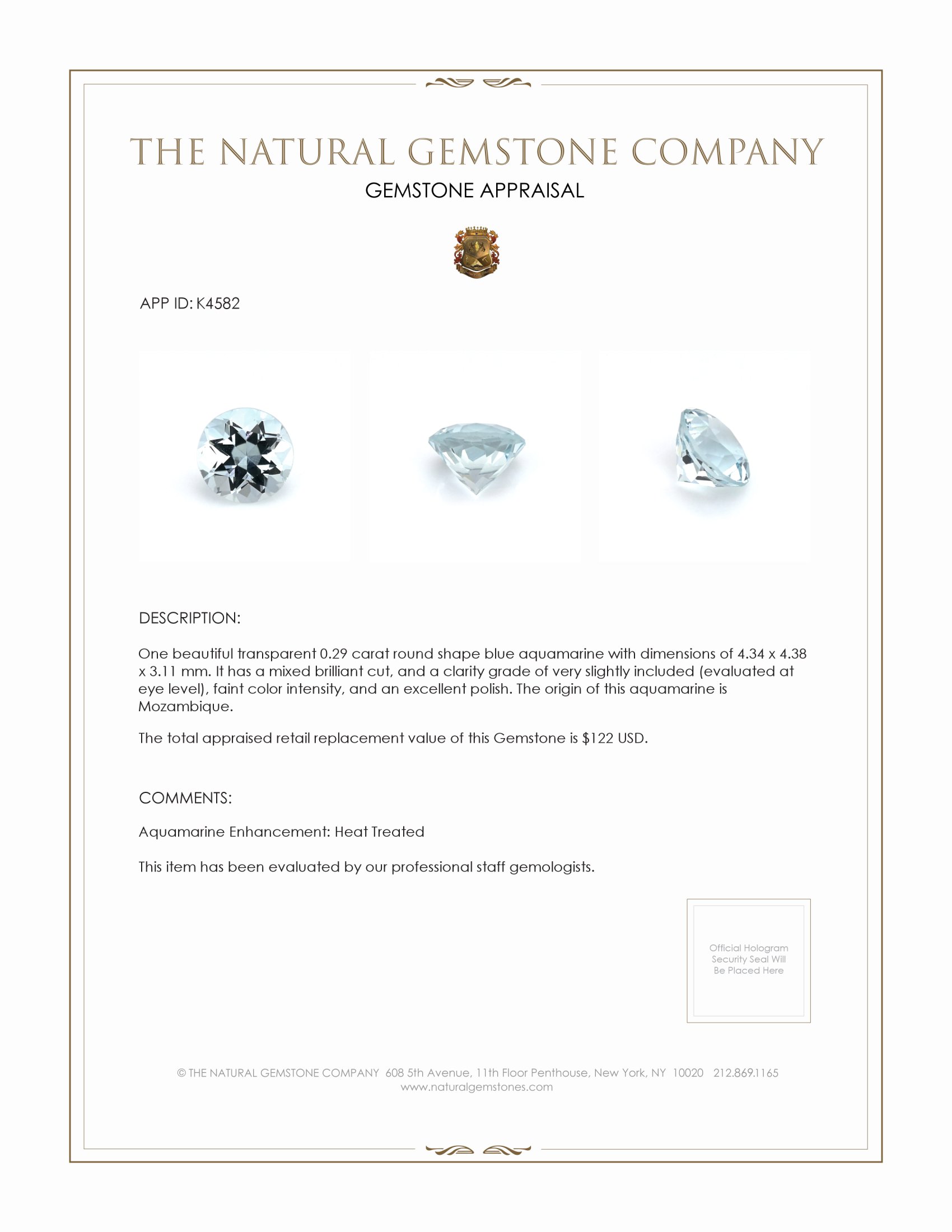 0.29 Ct. Aquamarine from Mozambique
