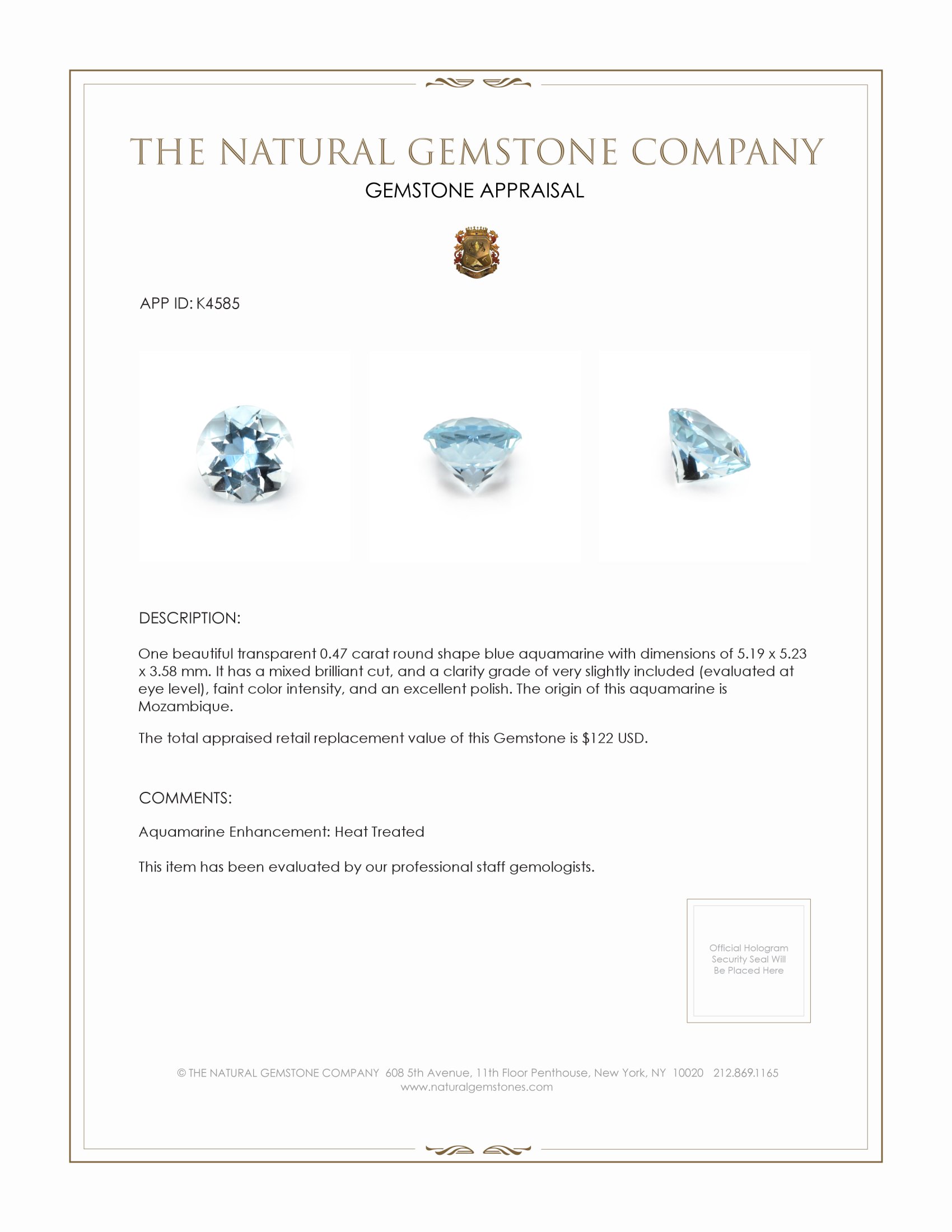 0.47 Ct. Aquamarine from Mozambique