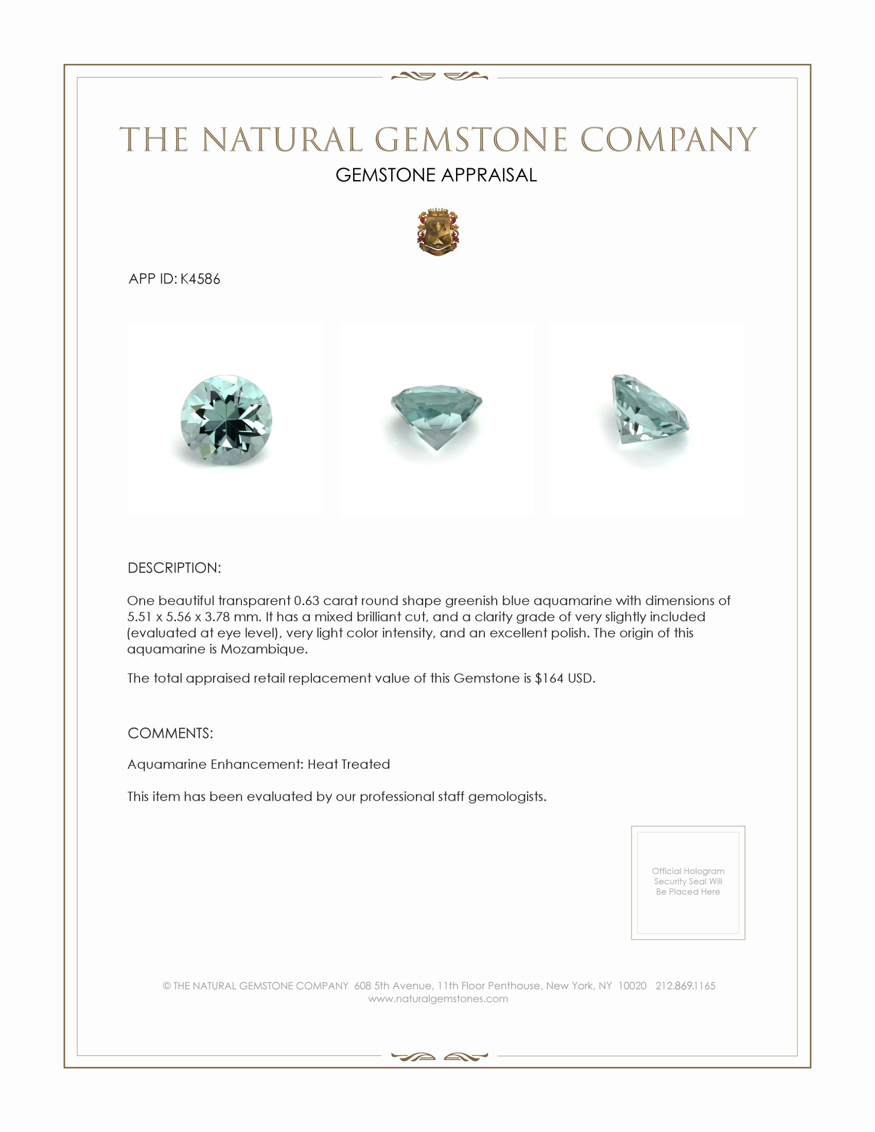0.63 Ct. Aquamarine from Mozambique
