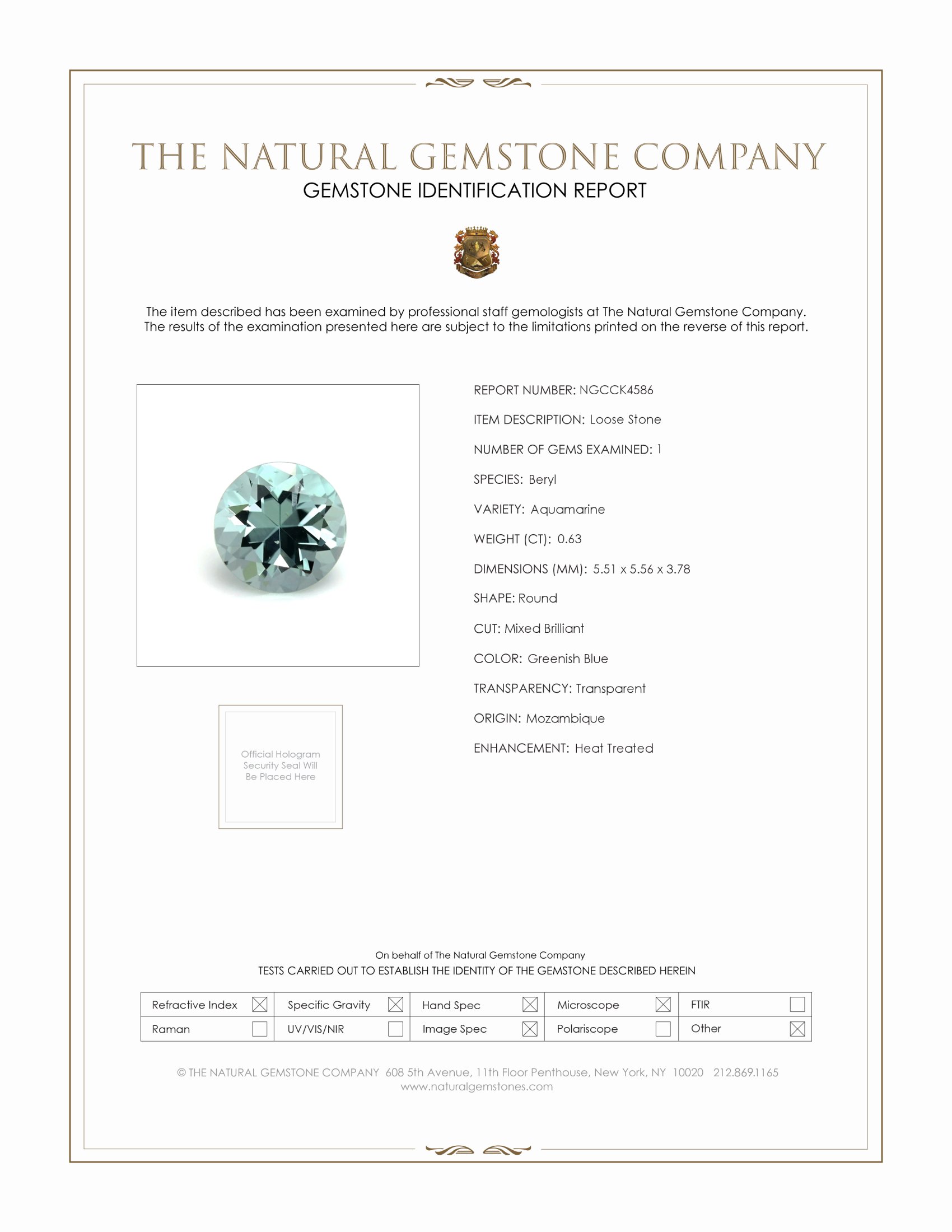 0.63 Ct. Aquamarine from Mozambique