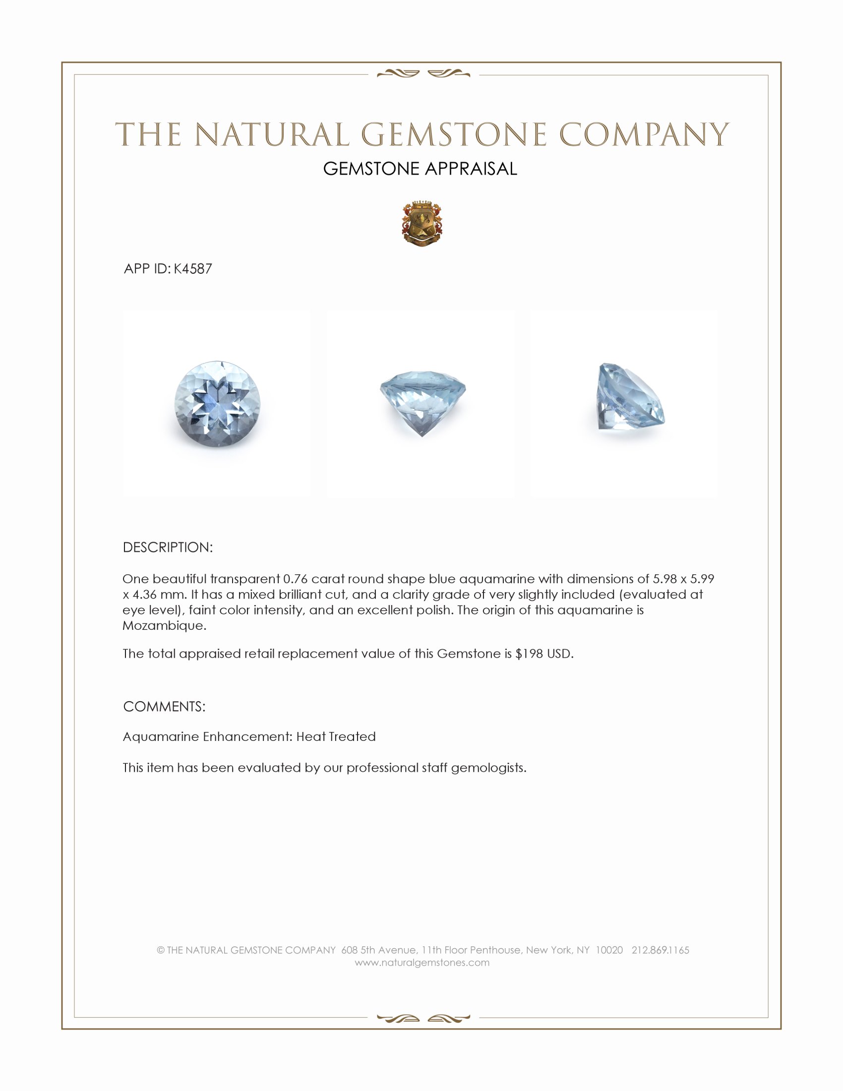 0.76 Ct. Aquamarine from Mozambique