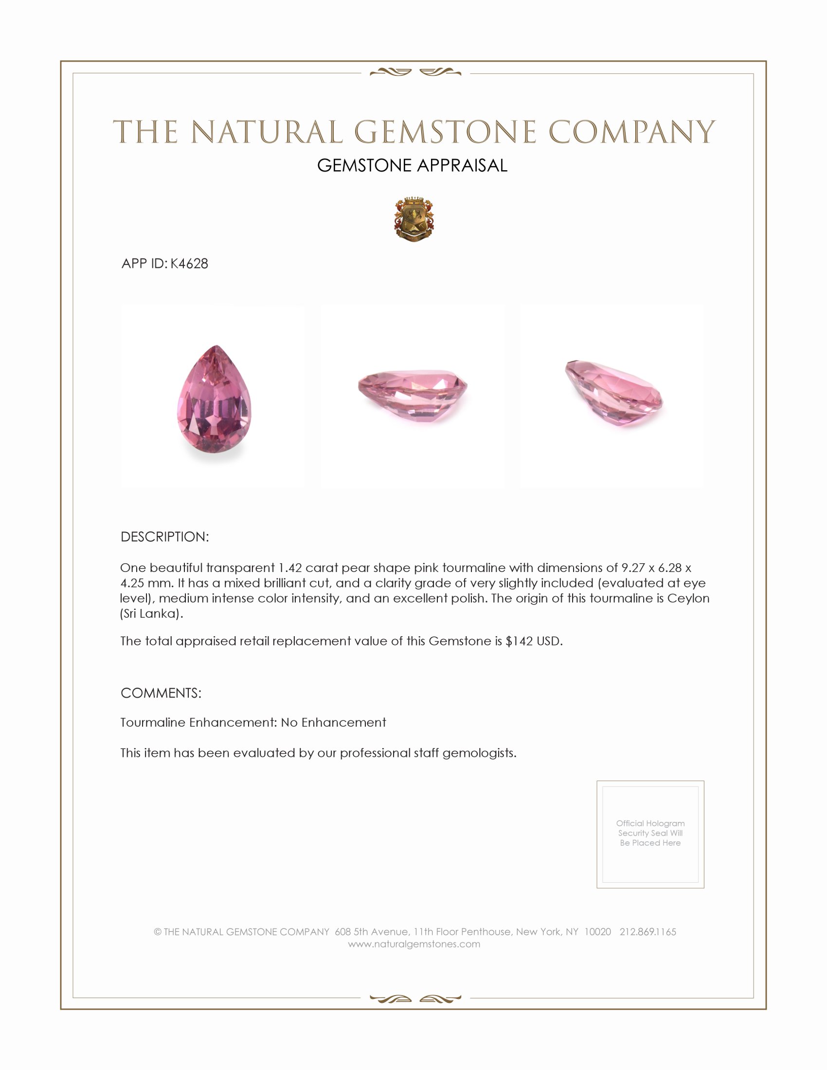 1.42 Ct. Tourmaline from Ceylon (Sri Lanka)
