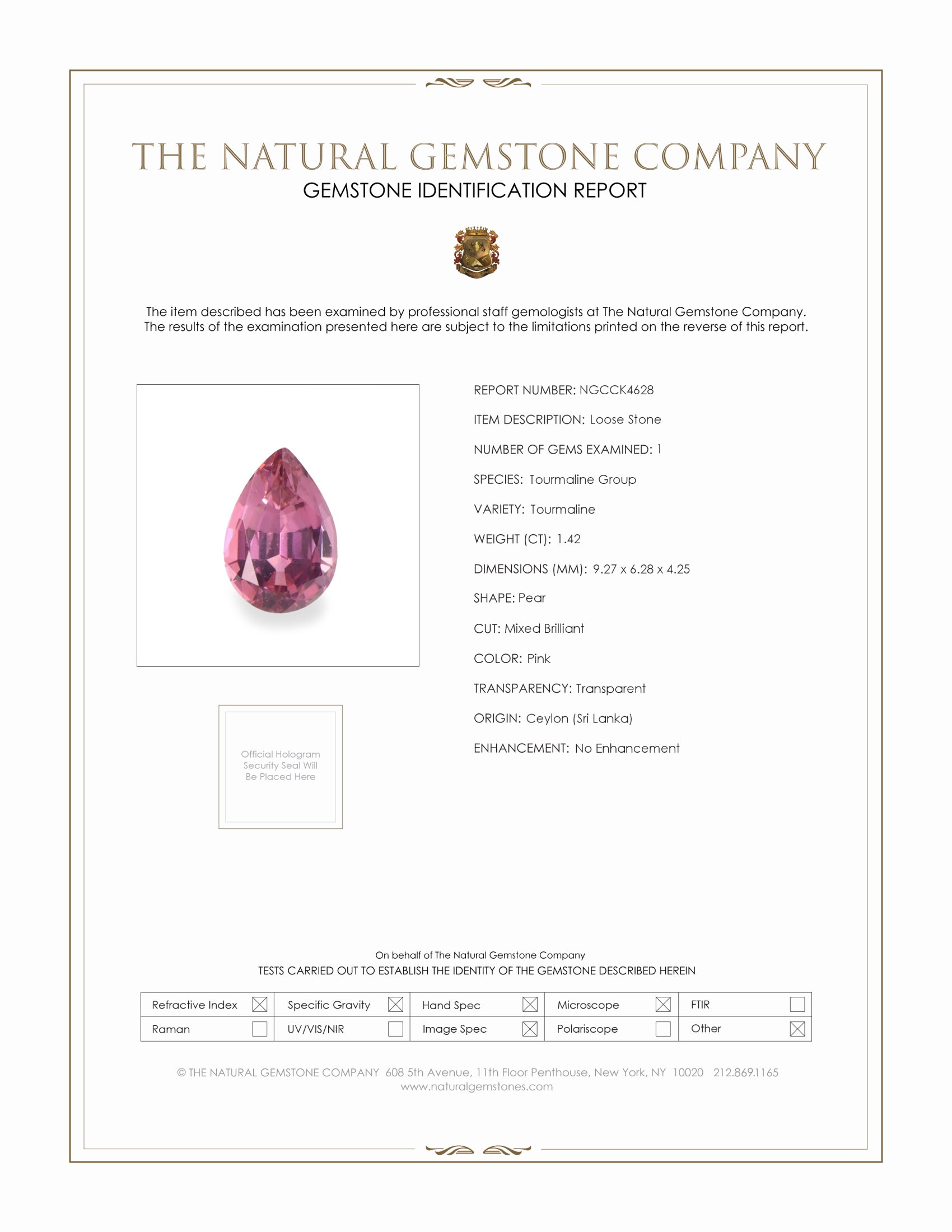 1.42 Ct. Tourmaline from Ceylon (Sri Lanka)