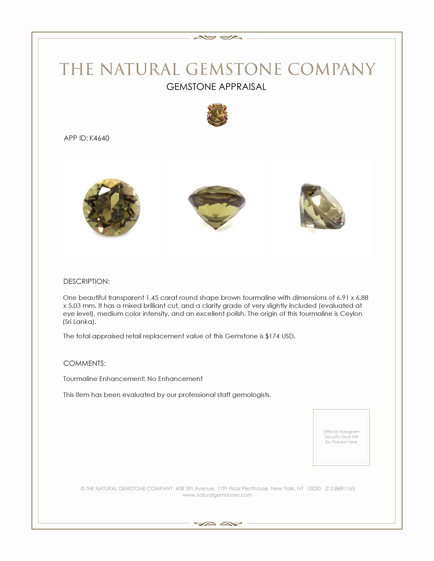 1.45 Ct. Tourmaline from Ceylon (Sri Lanka)