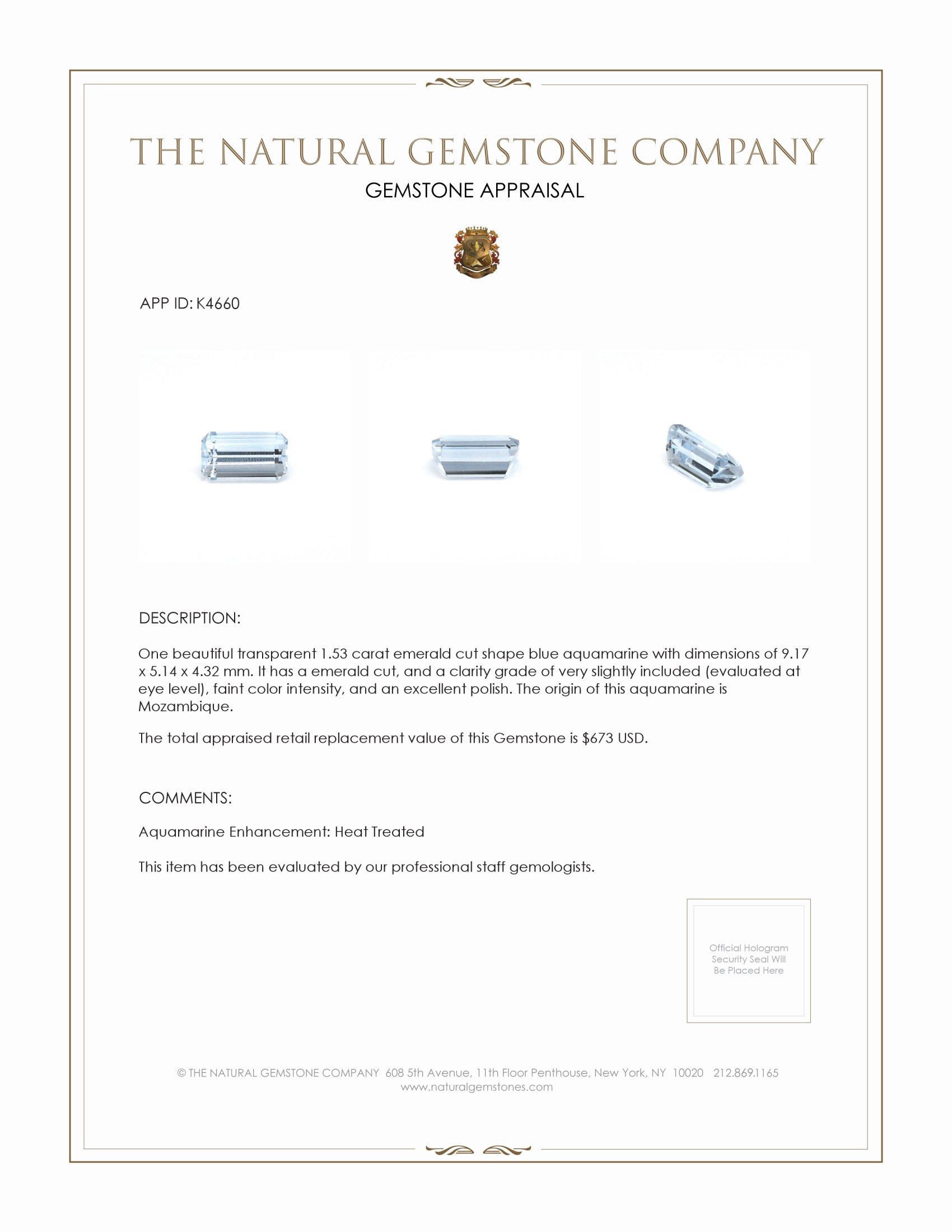 1.53 Ct. Aquamarine from Mozambique