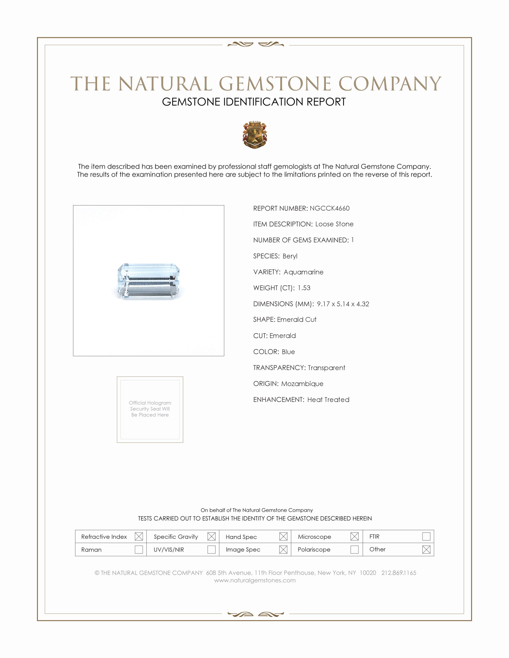1.53 Ct. Aquamarine from Mozambique
