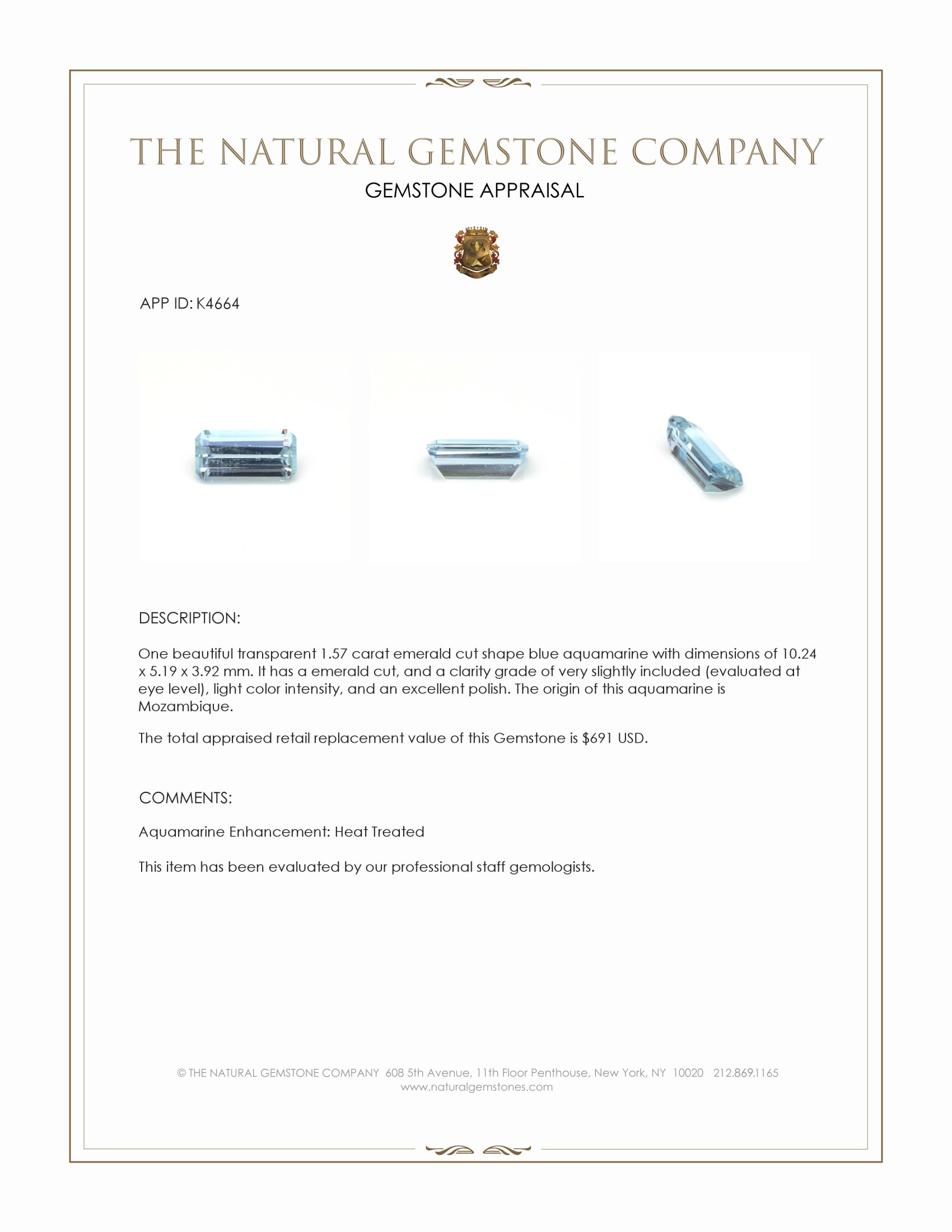 1.57 Ct. Aquamarine from Mozambique