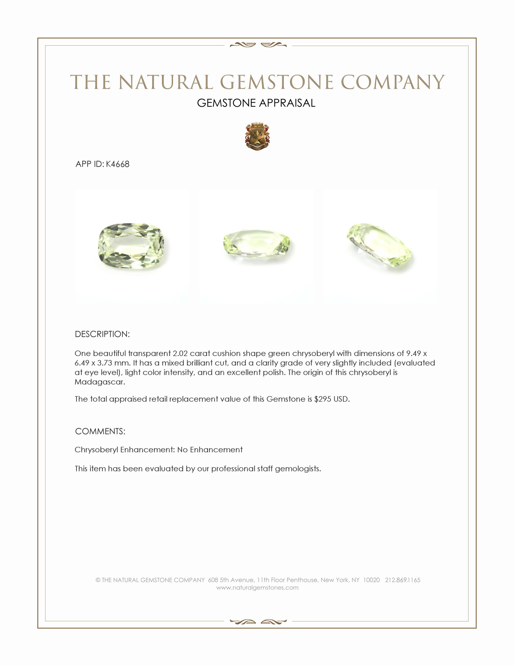 2.02 Ct. Chrysoberyl from Madagascar