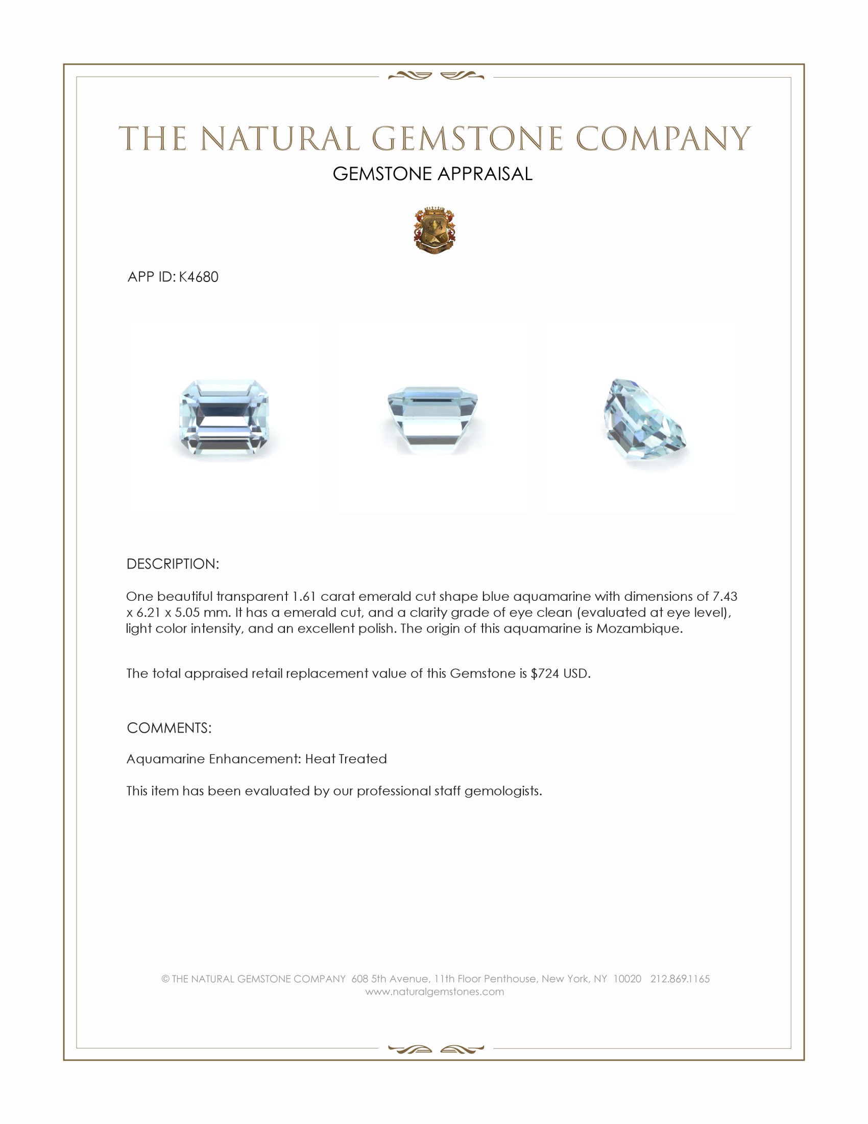 1.61 Ct. Aquamarine from Mozambique