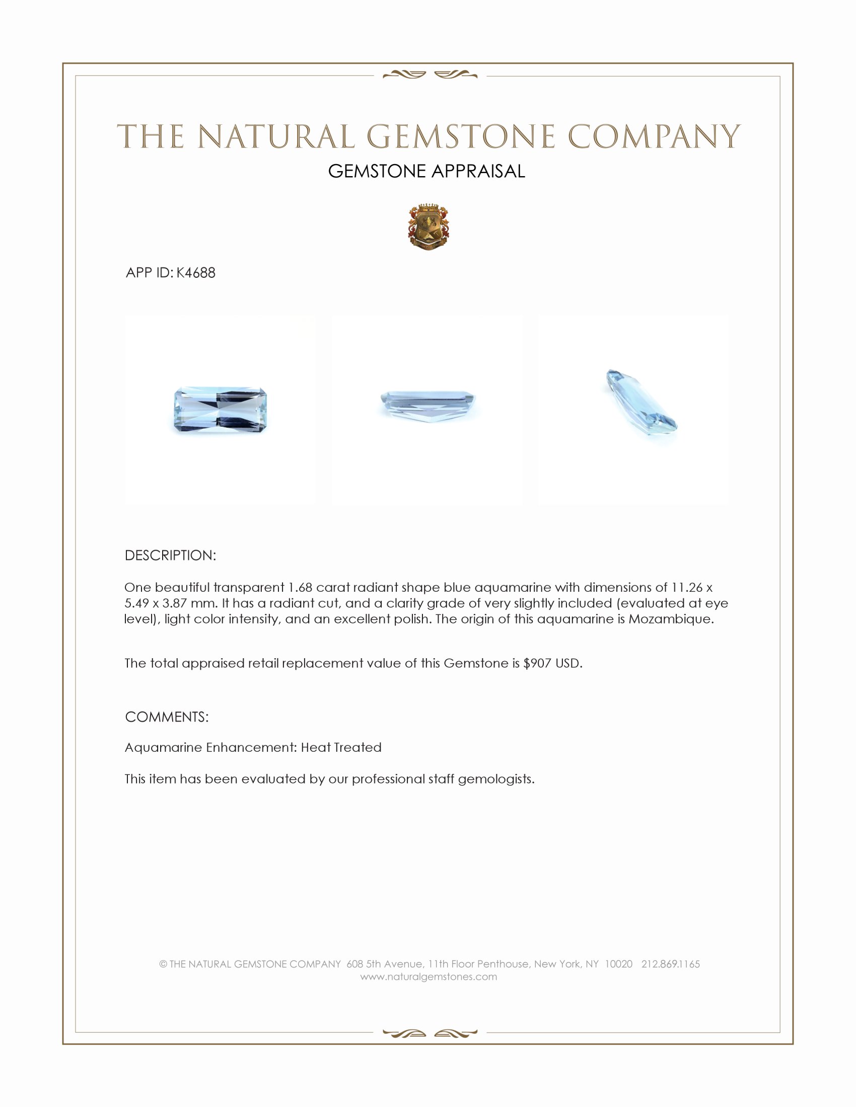 1.68 Ct. Aquamarine from Mozambique