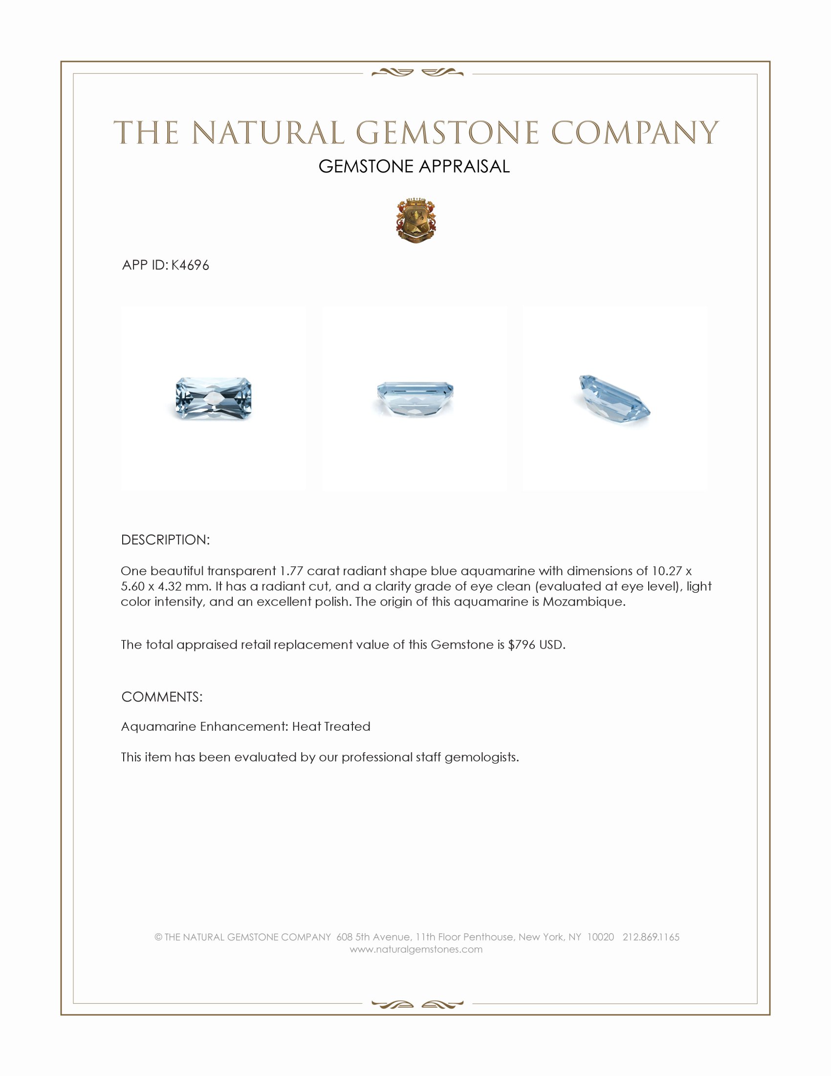 1.77 Ct. Aquamarine from Mozambique