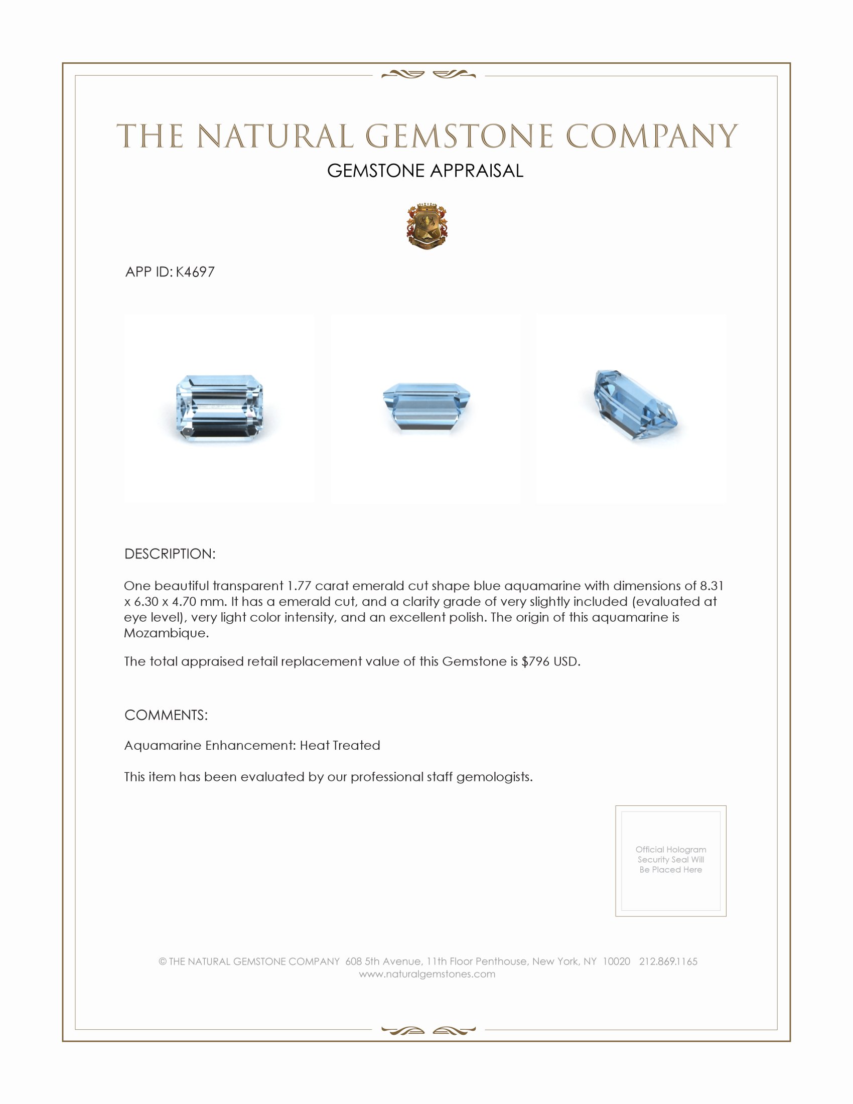 1.77 Ct. Aquamarine from Mozambique