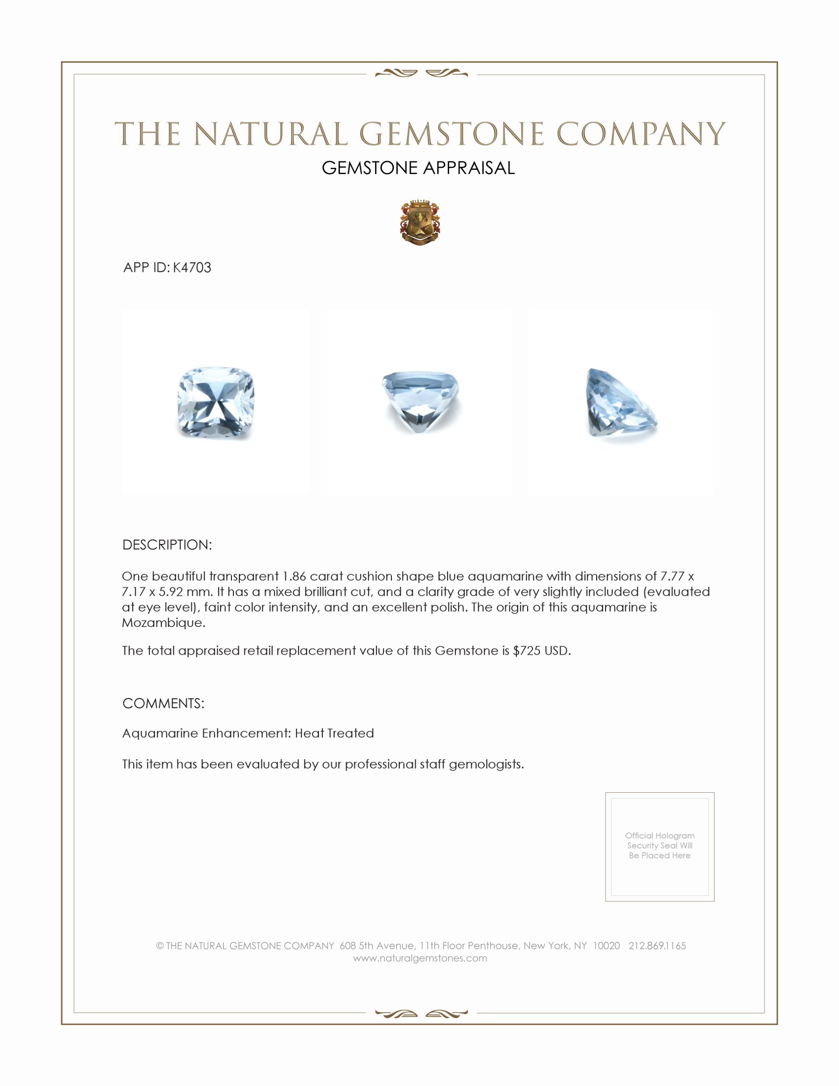 1.86 Ct. Aquamarine from Mozambique