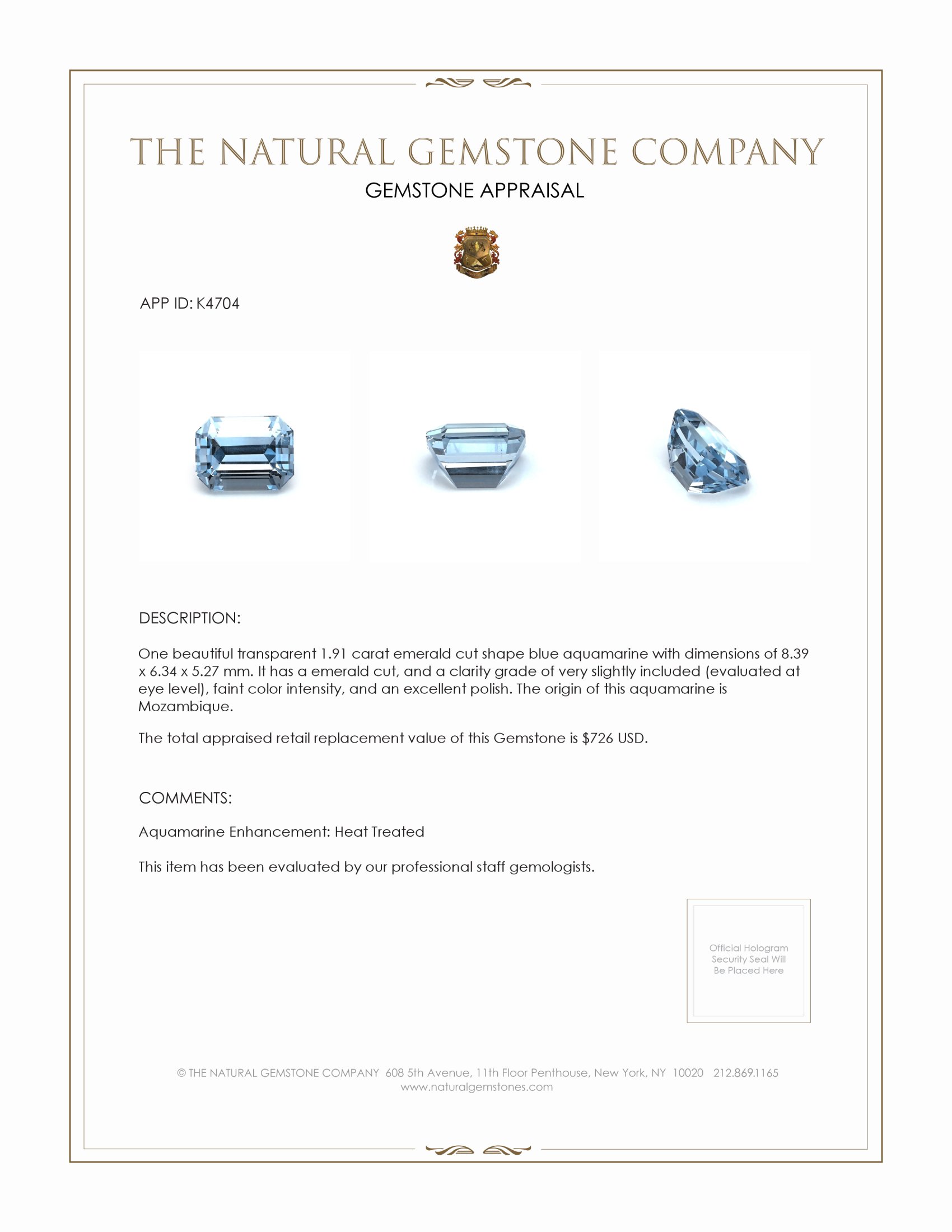 1.91 Ct. Aquamarine from Mozambique