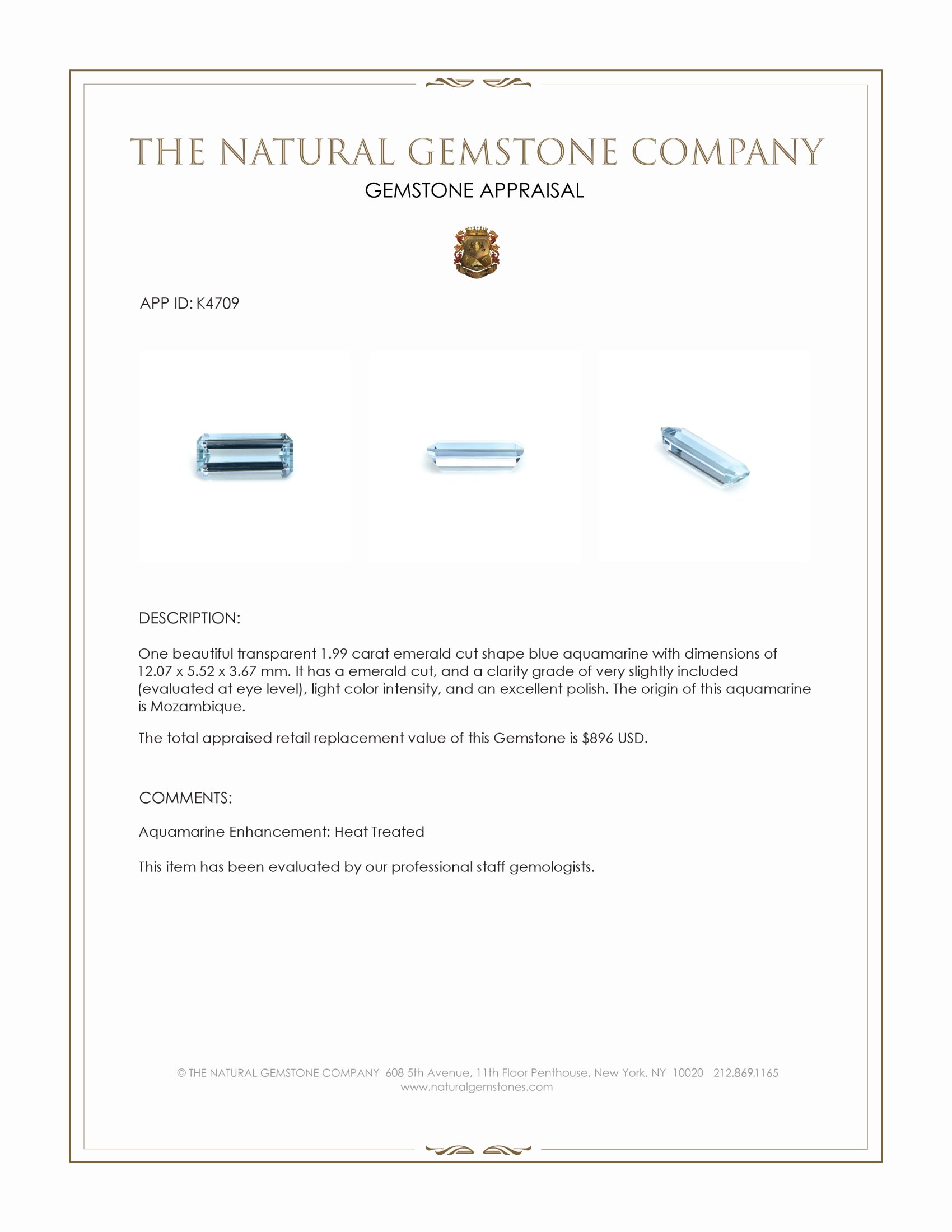 1.99 Ct. Aquamarine from Mozambique