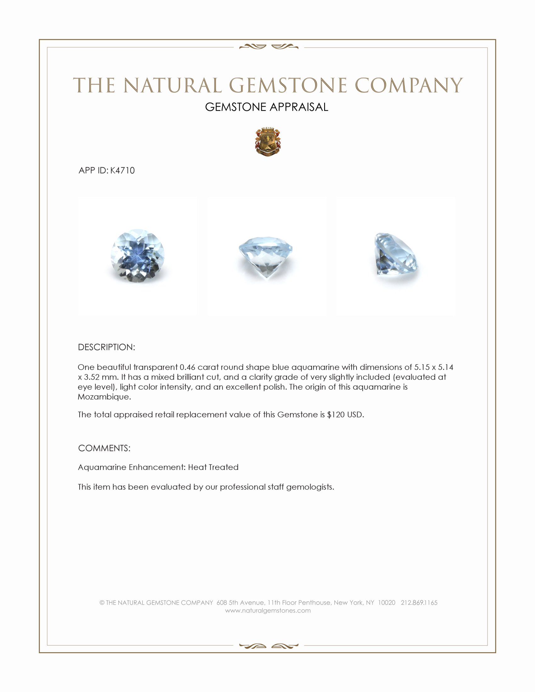 0.46 Ct. Aquamarine from Mozambique