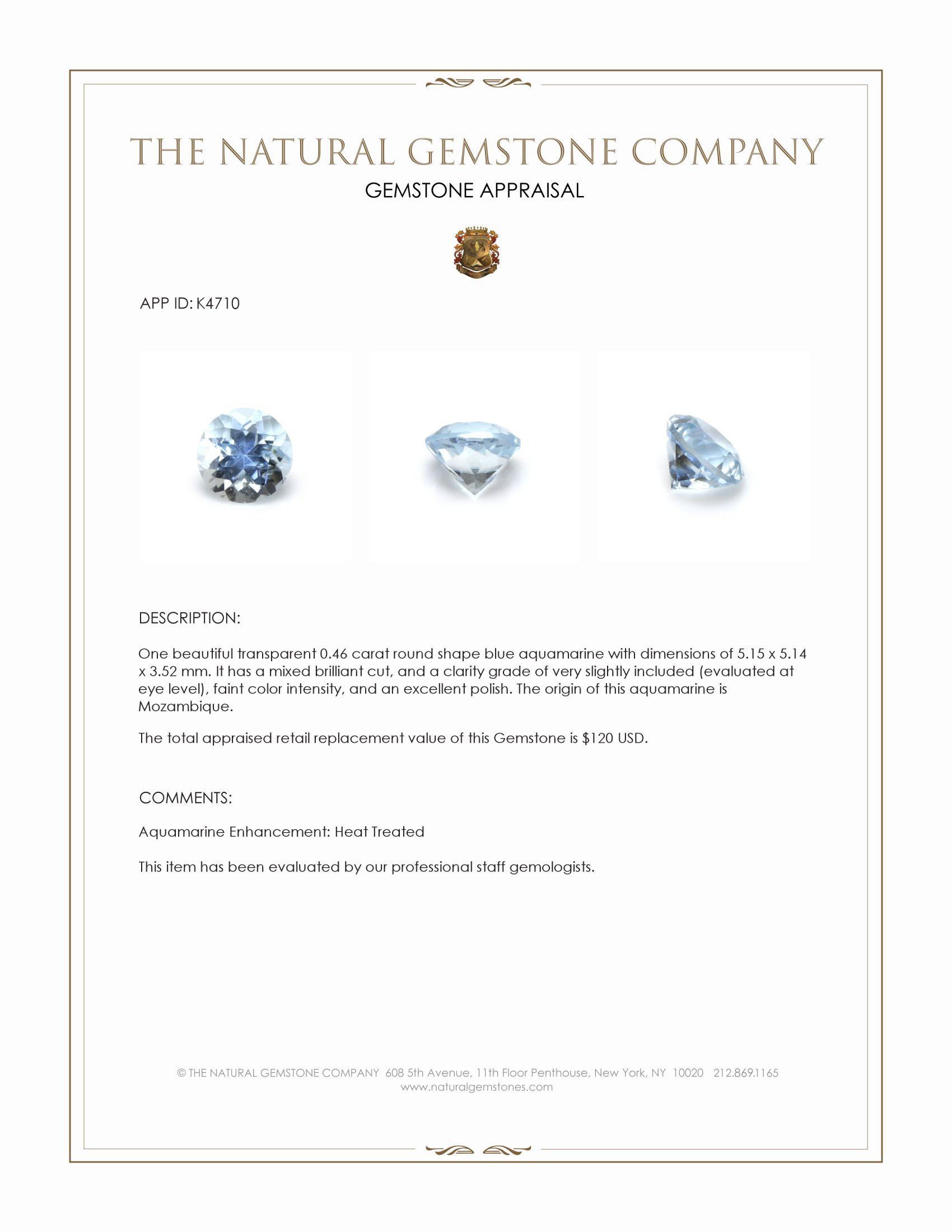 0.46 Ct. Aquamarine from Mozambique