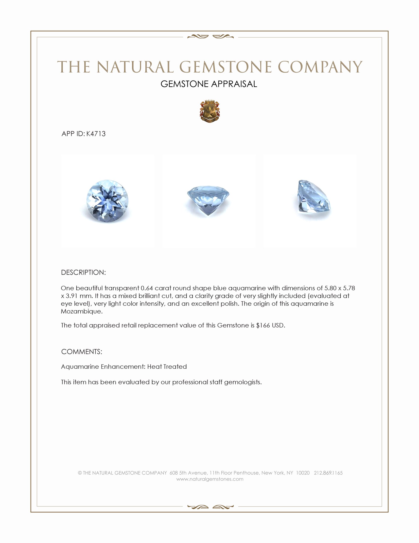 0.64 Ct. Aquamarine from Mozambique