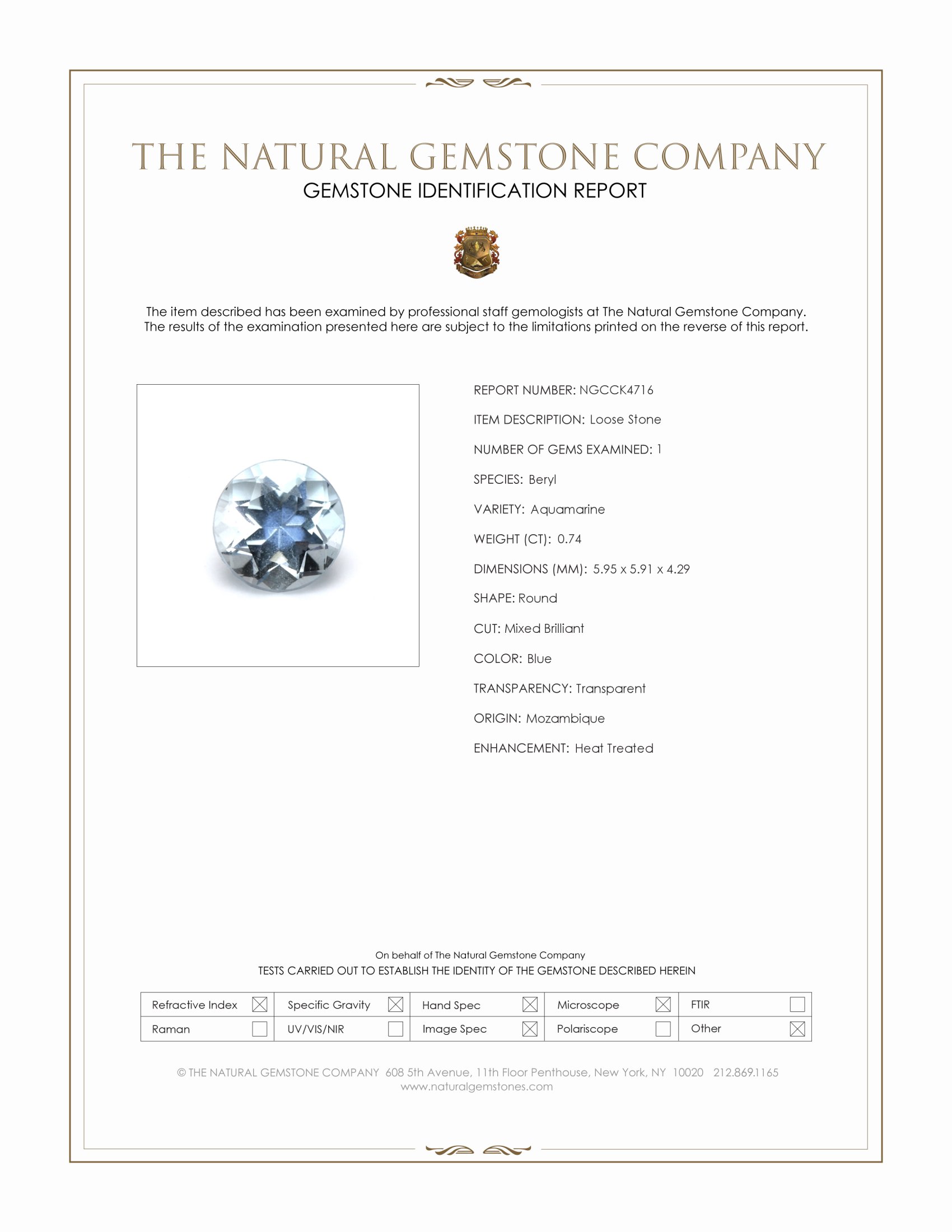0.74 Ct. Blue Aquamarine from Mozambique