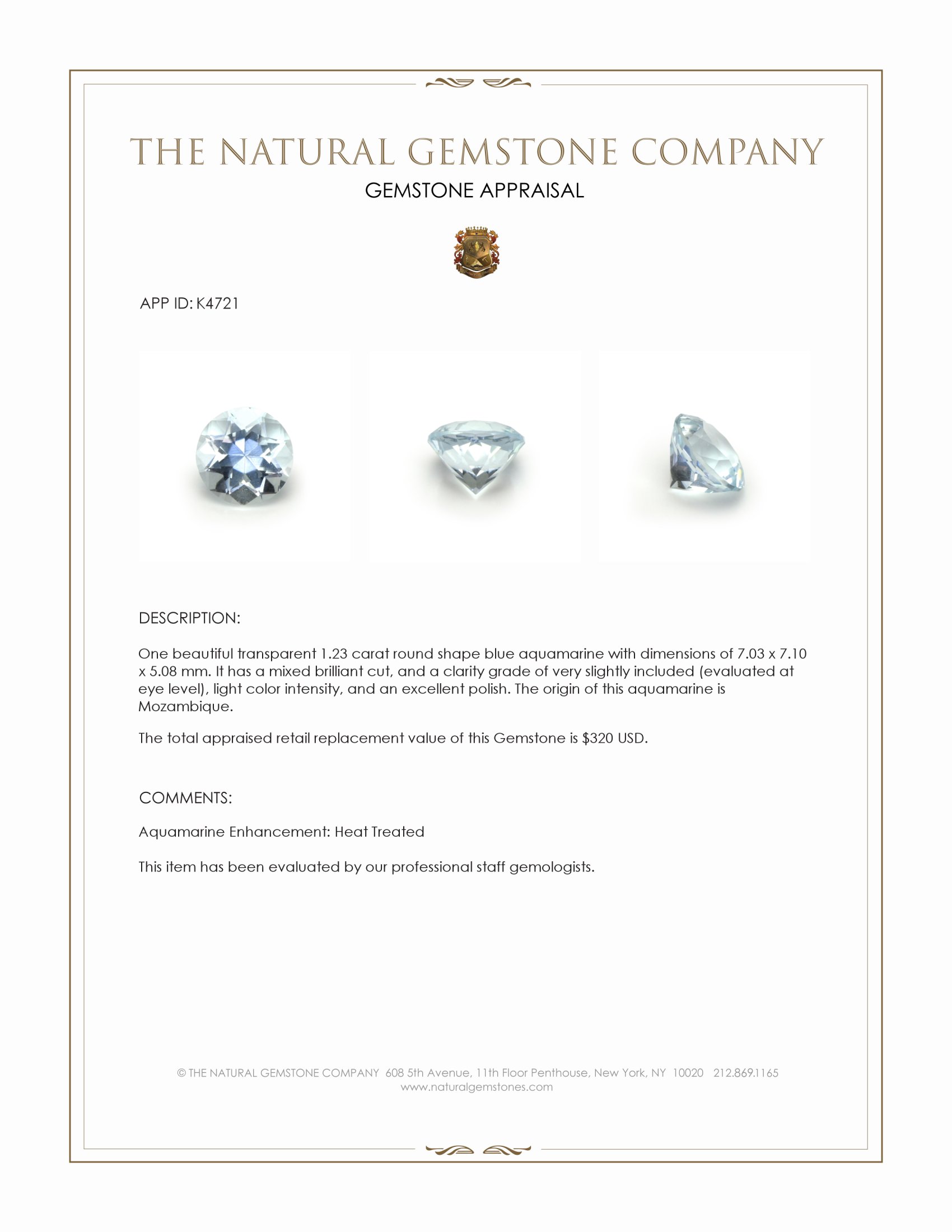 1.23 Ct. Aquamarine from Mozambique