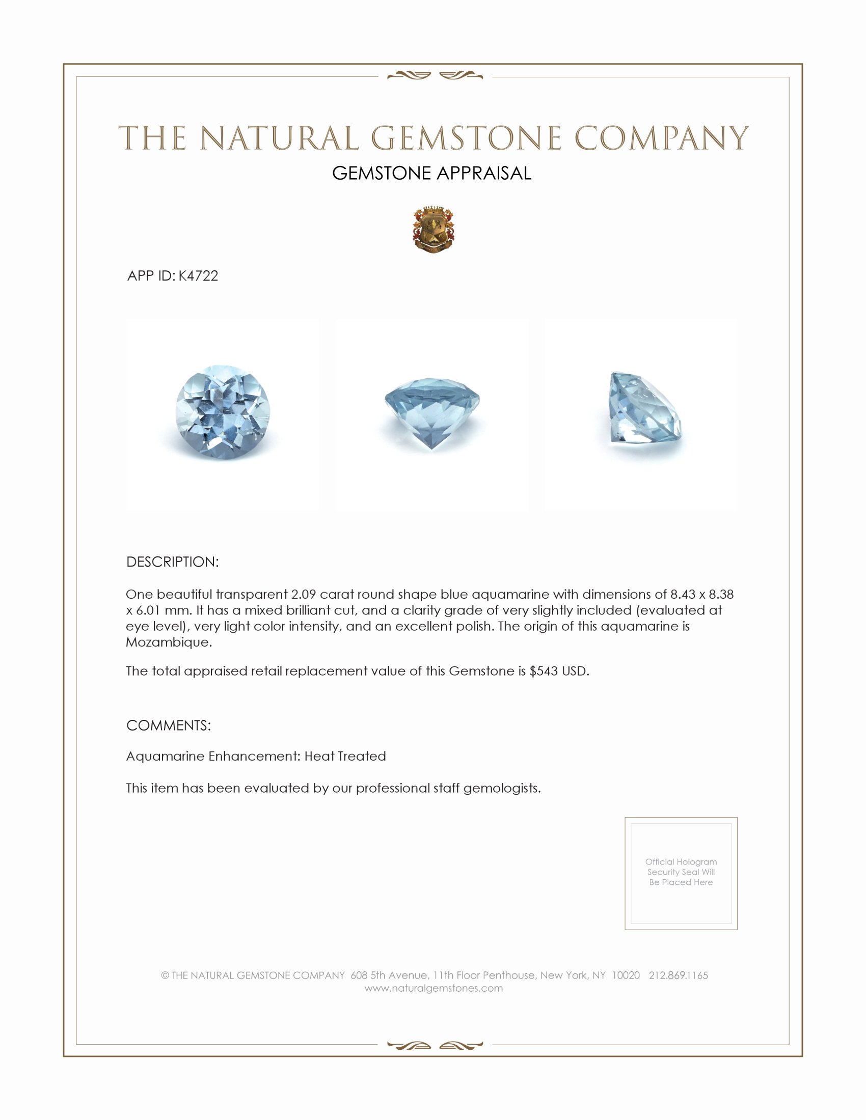 2.09 Ct. Aquamarine from Mozambique